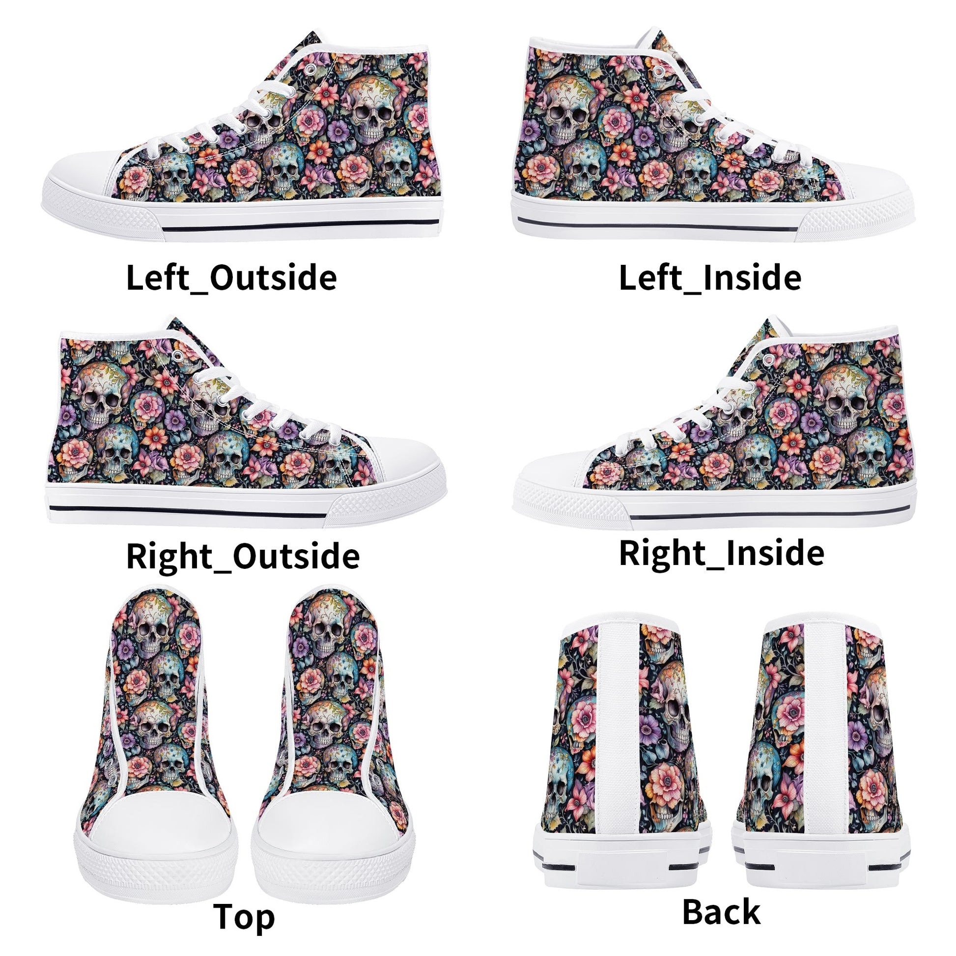 Pastel Floral and Skulls Mens High Top Canvas Shoes DeRose Seasonal