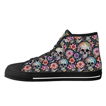 Pastel Floral and Skulls Mens High Top Canvas Shoes DeRose Seasonal