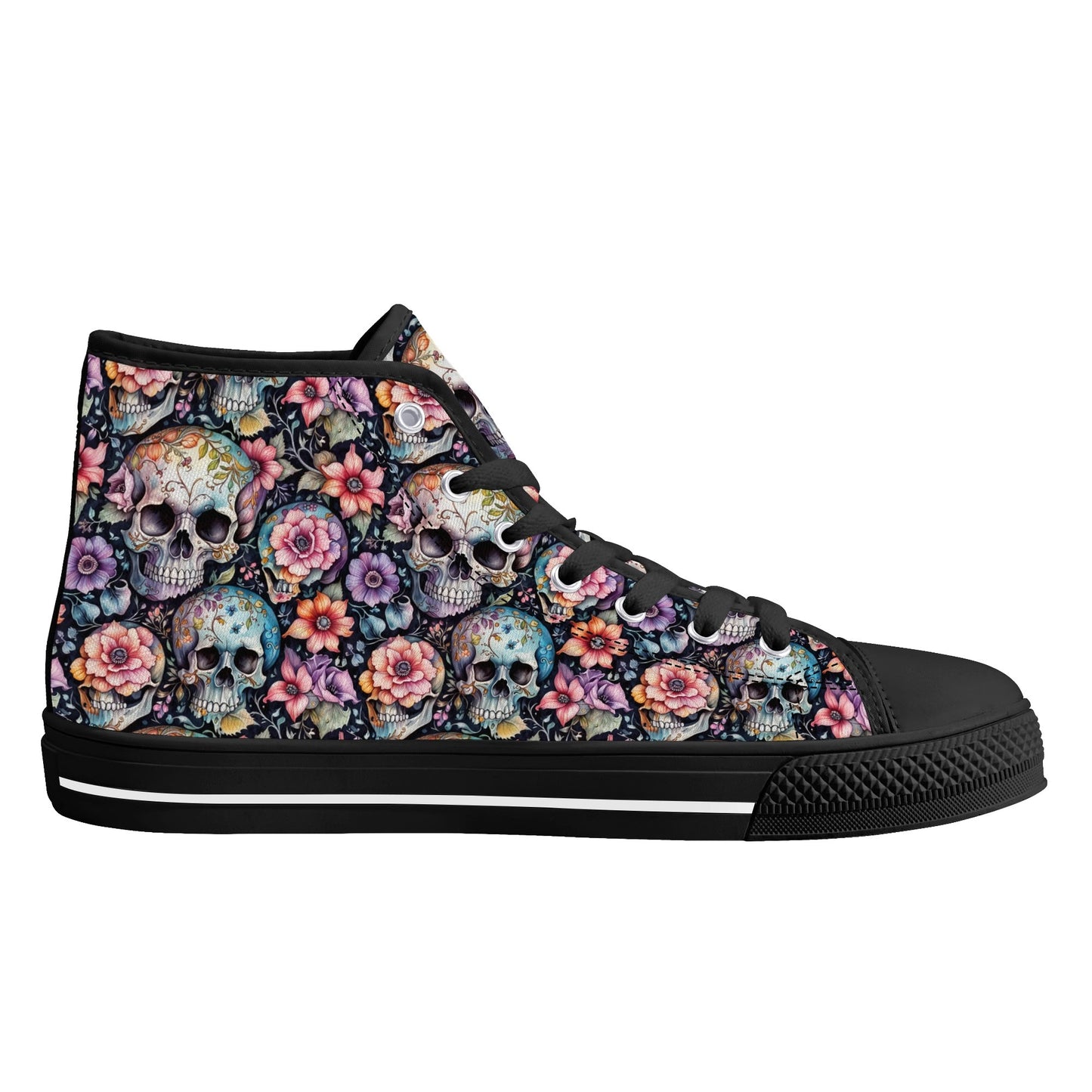 Pastel Floral and Skulls Mens High Top Canvas Shoes DeRose Seasonal