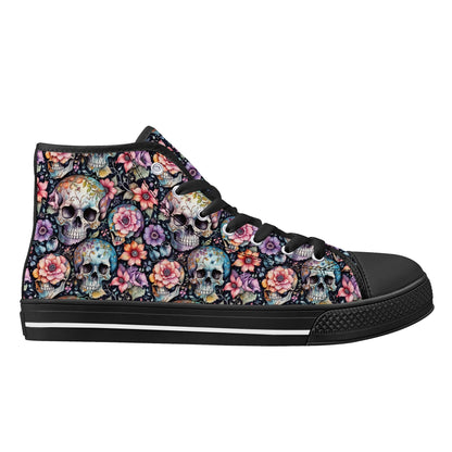 Pastel Floral and Skulls Mens High Top Canvas Shoes DeRose Seasonal