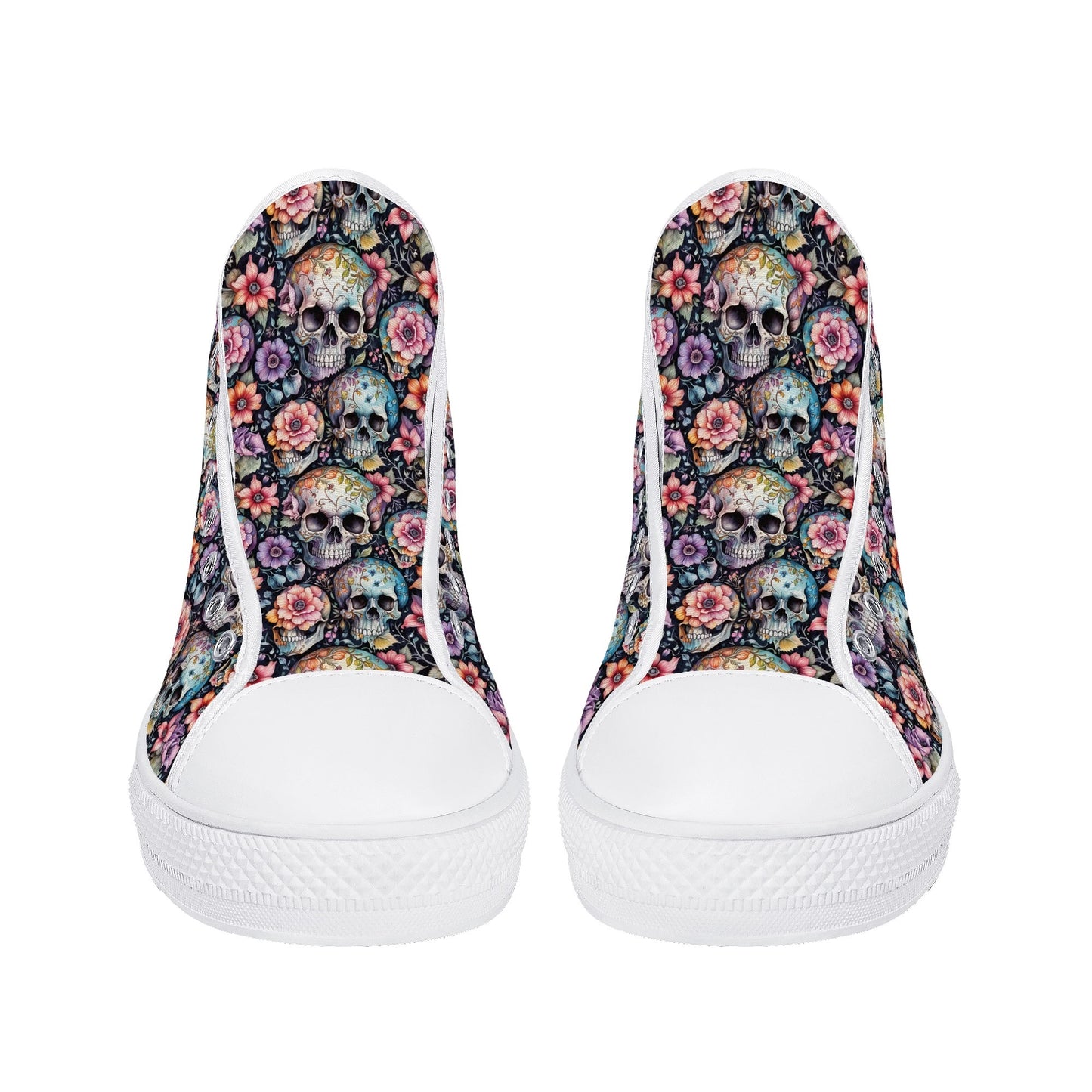 Pastel Floral and Skulls Womens High Top Canvas Shoes DeRose Seasonal