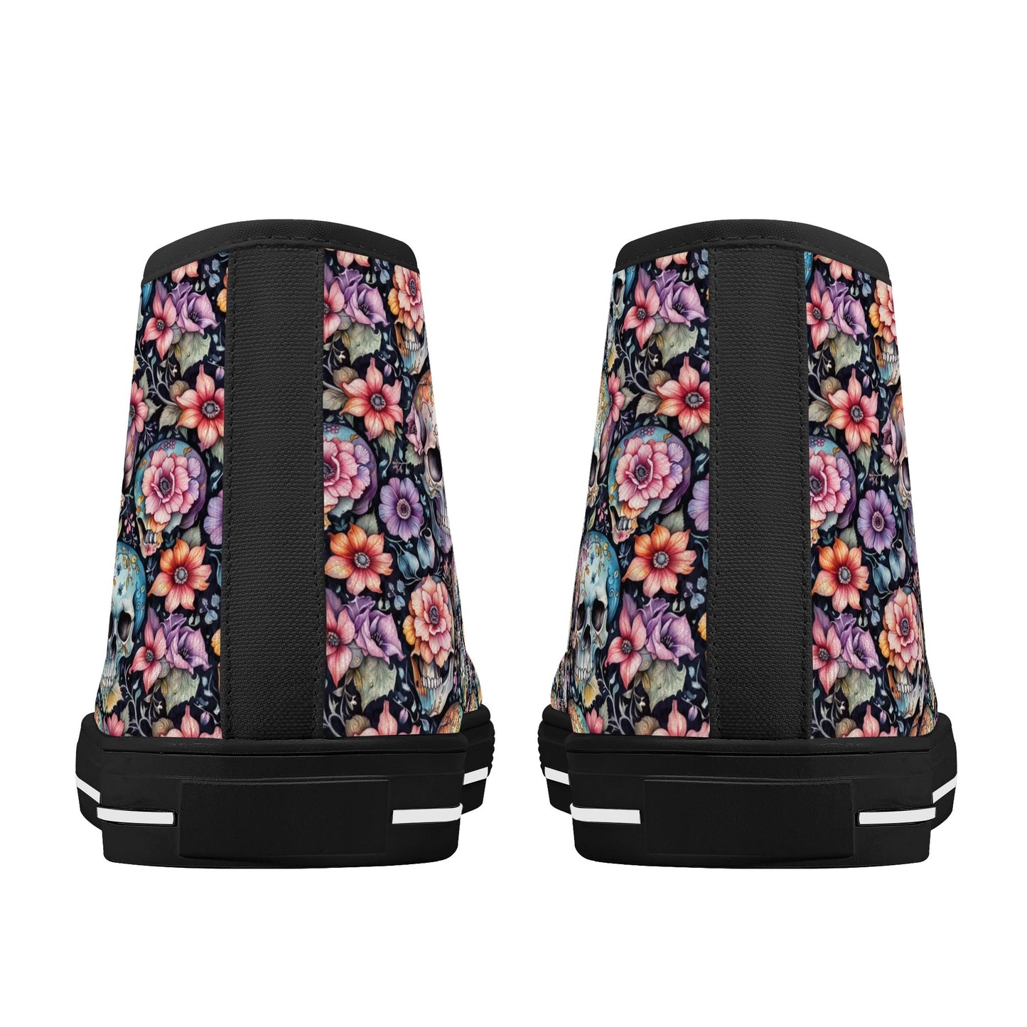 Pastel Floral and Skulls Womens High Top Canvas Shoes DeRose Seasonal