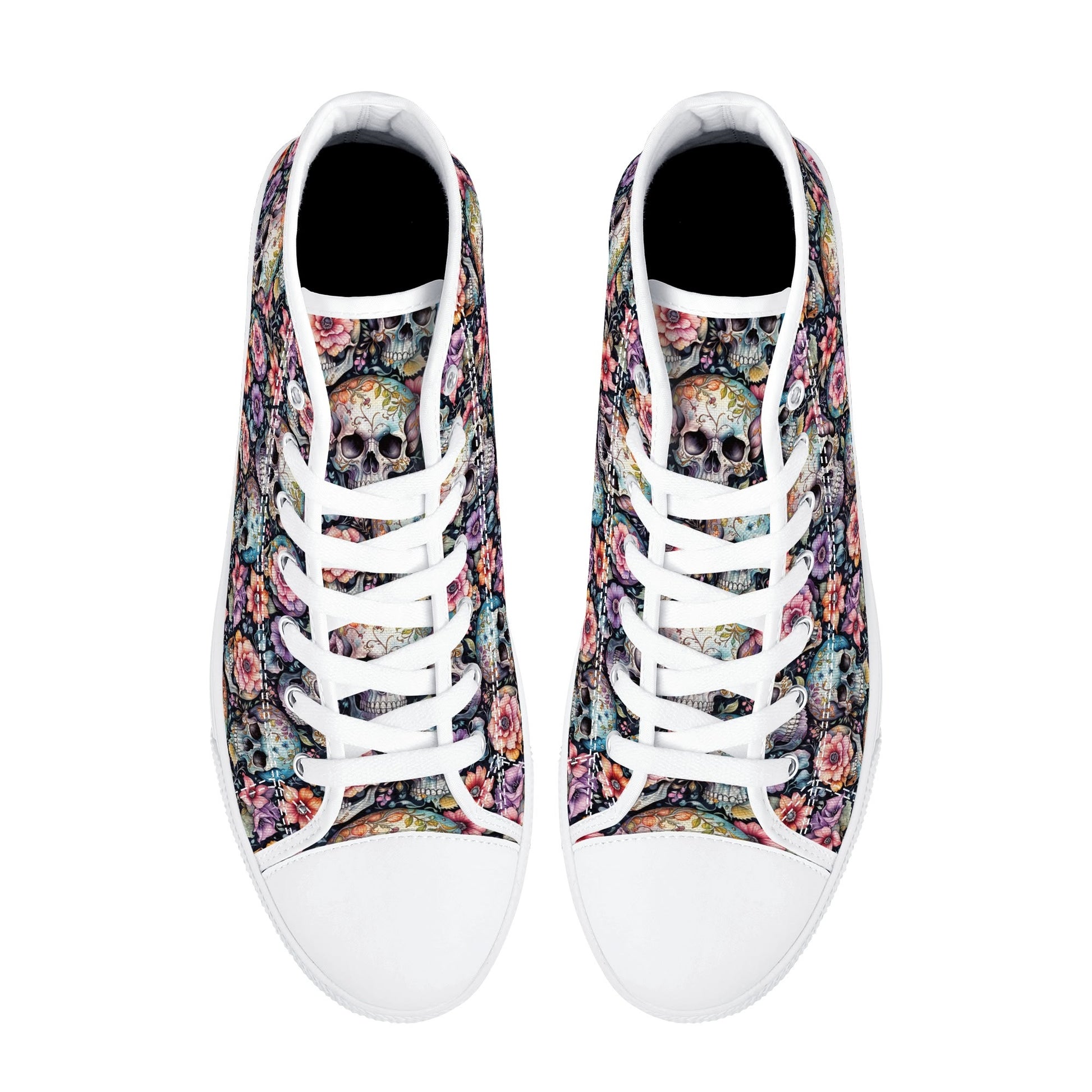 Pastel Floral and Skulls Womens High Top Canvas Shoes DeRose Seasonal