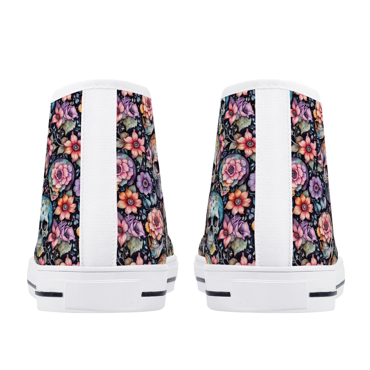 Pastel Floral and Skulls Womens High Top Canvas Shoes DeRose Seasonal