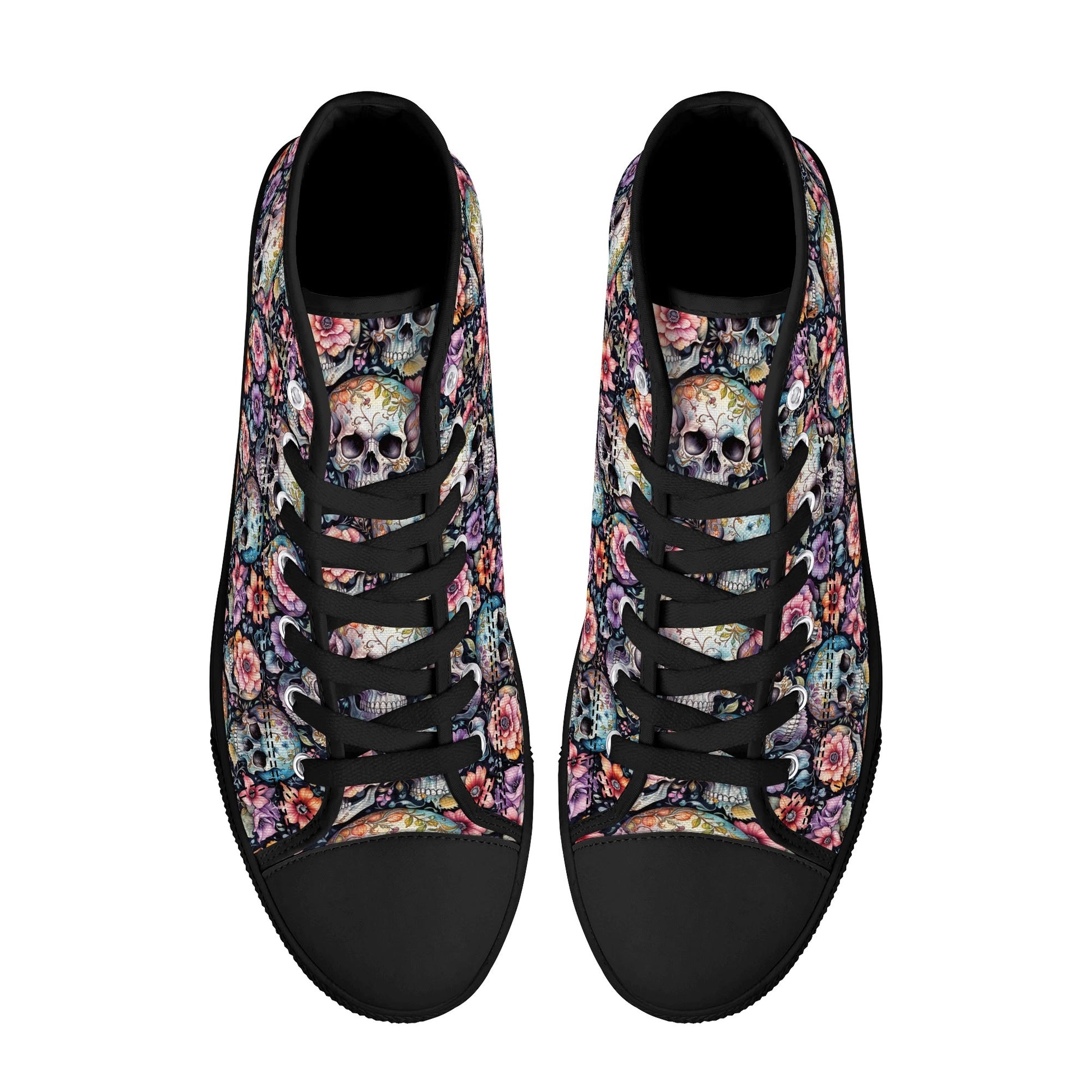 Pastel Floral and Skulls Womens High Top Canvas Shoes DeRose Seasonal