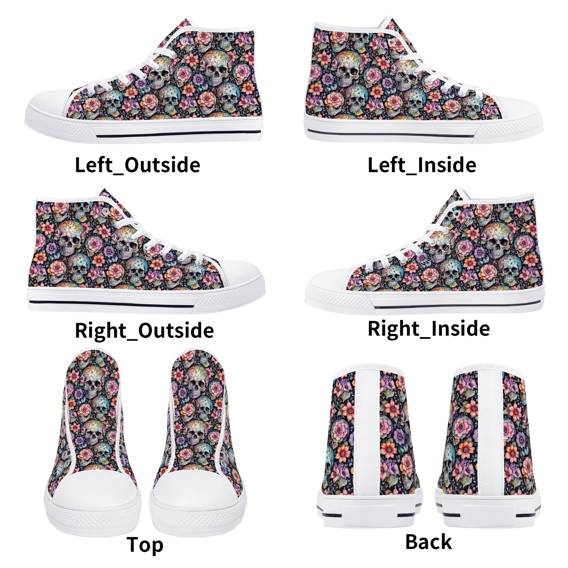 Pastel Floral and Skulls Womens High Top Canvas Shoes DeRose Seasonal