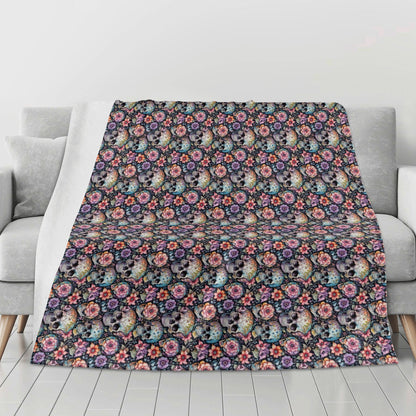 Pastel and Floral Skulls Flannel Breathable Blanket 4 Sizes DeRose Seasonal