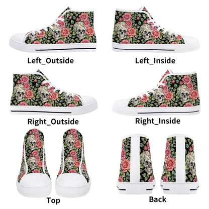 Pink Skulls Mens High Top Canvas Shoes DeRose Seasonal