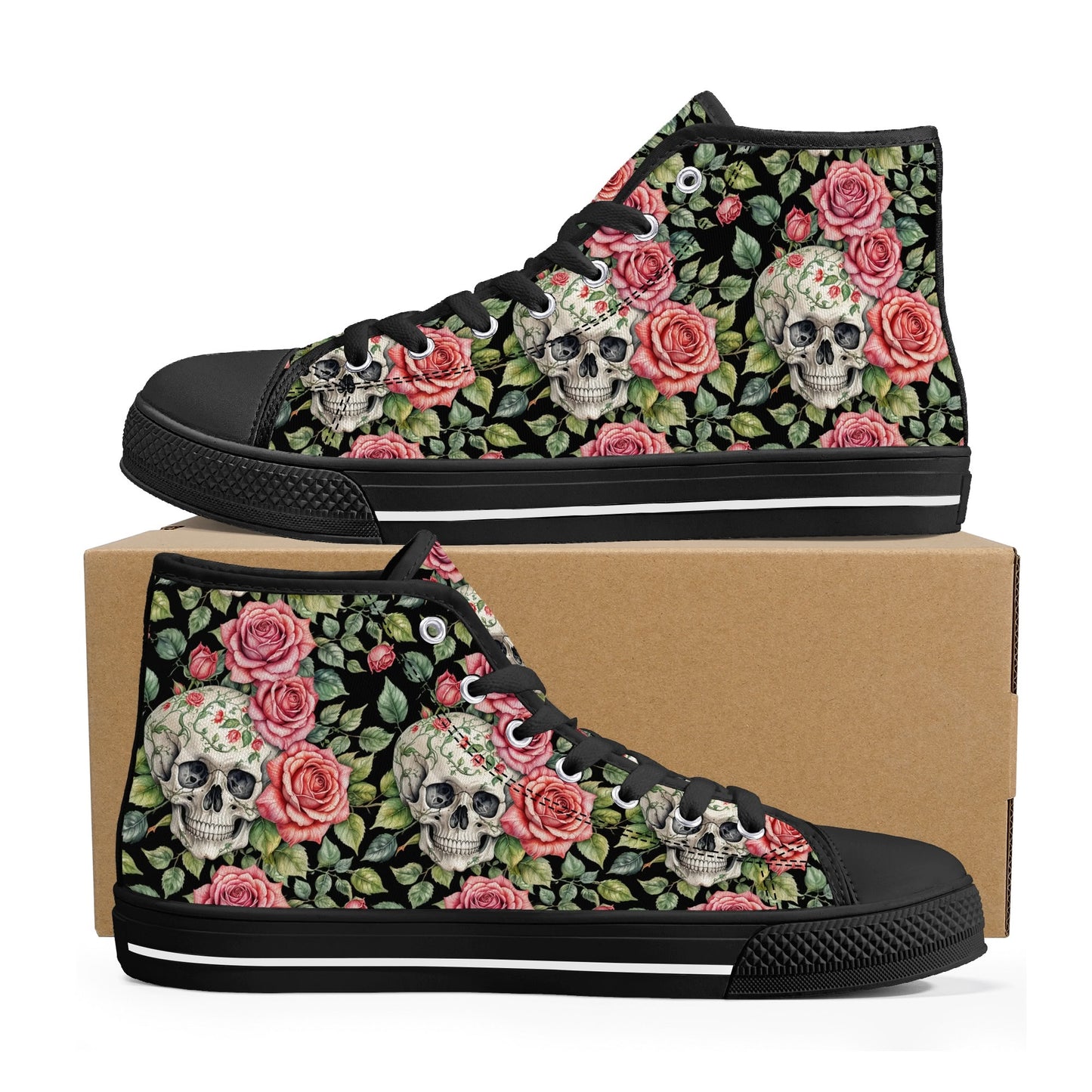 Pink Skulls Mens High Top Canvas Shoes DeRose Seasonal