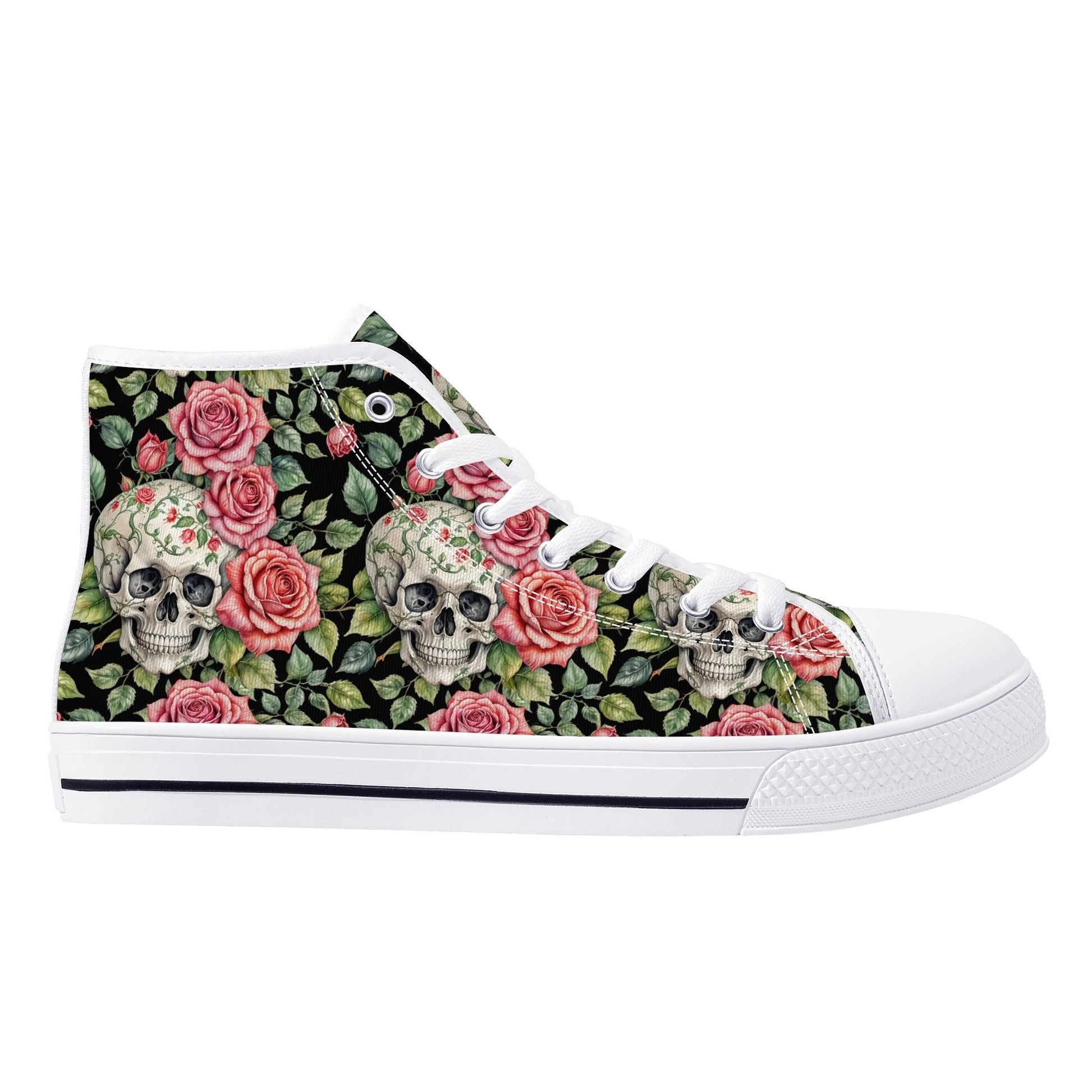 Pink Skulls Mens High Top Canvas Shoes DeRose Seasonal