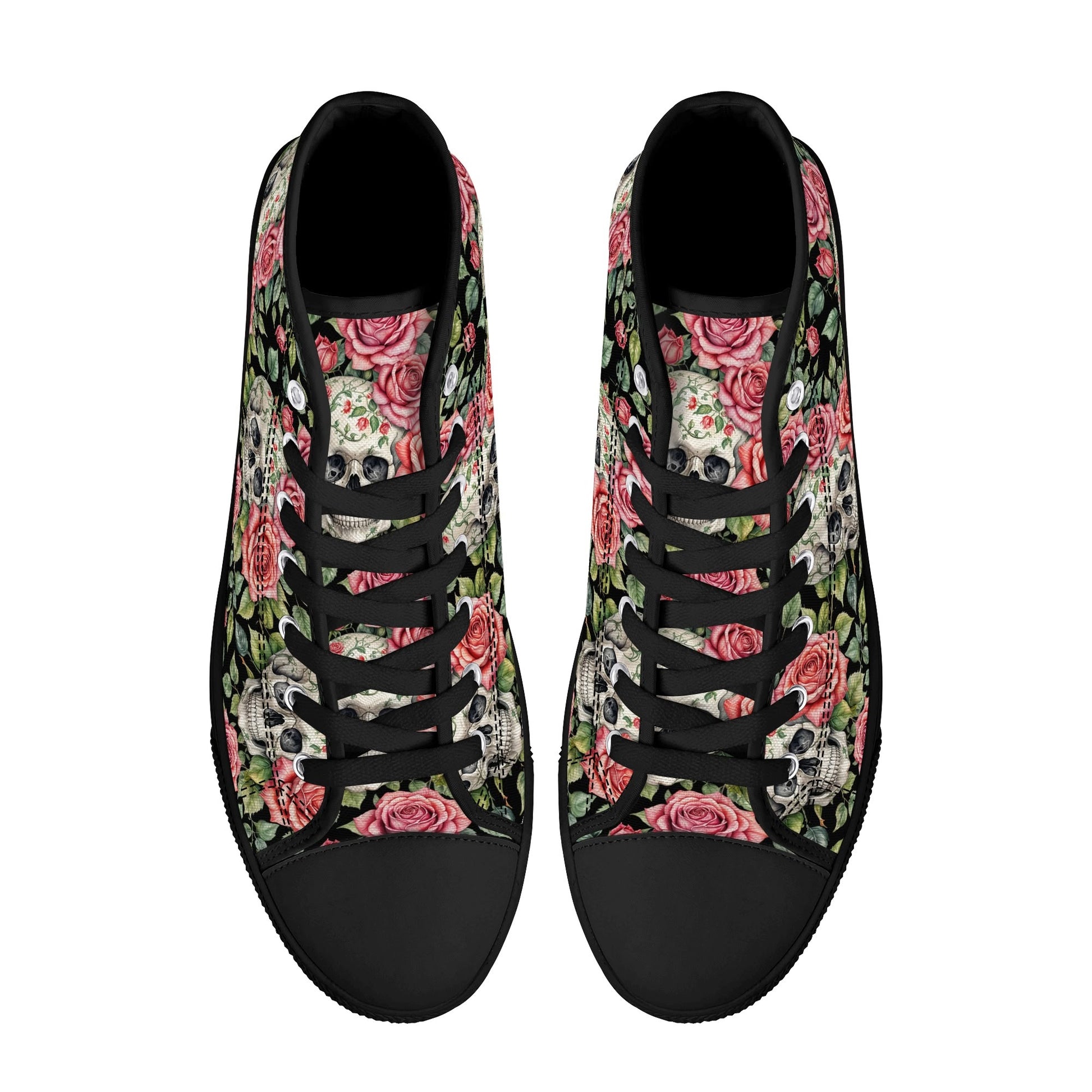 Pink Skulls Mens High Top Canvas Shoes DeRose Seasonal