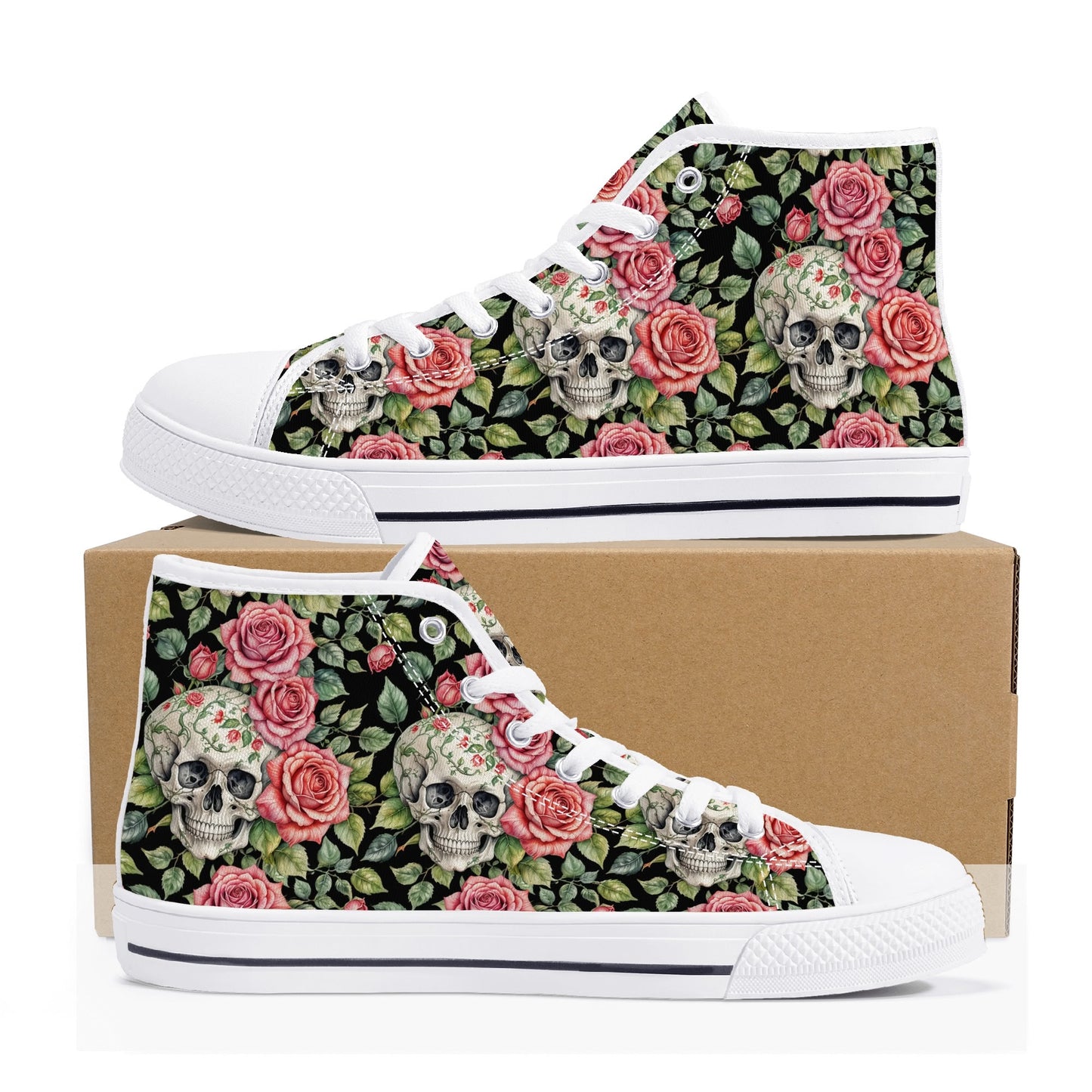 Pink Skulls Mens High Top Canvas Shoes DeRose Seasonal