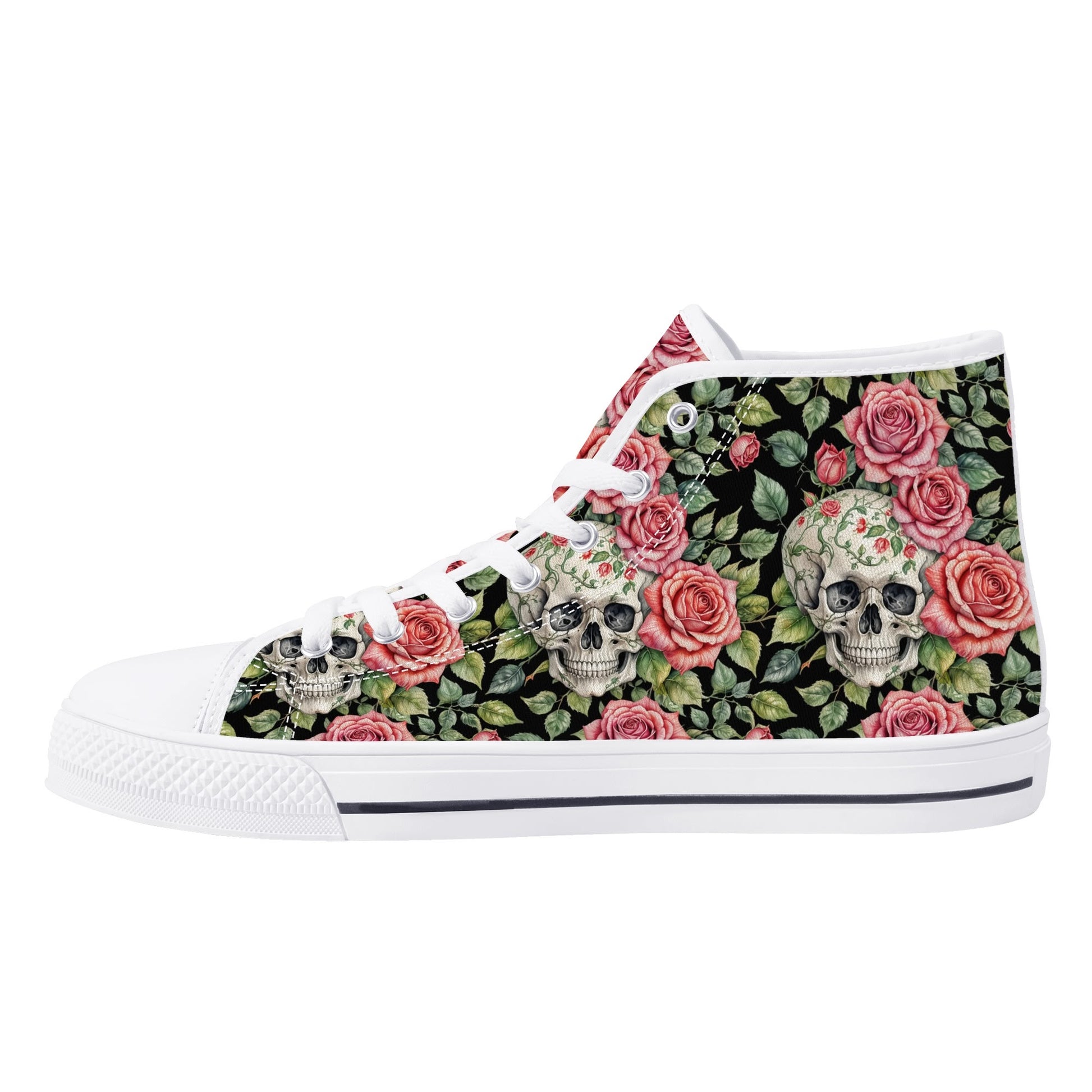 Pink Skulls Mens High Top Canvas Shoes DeRose Seasonal