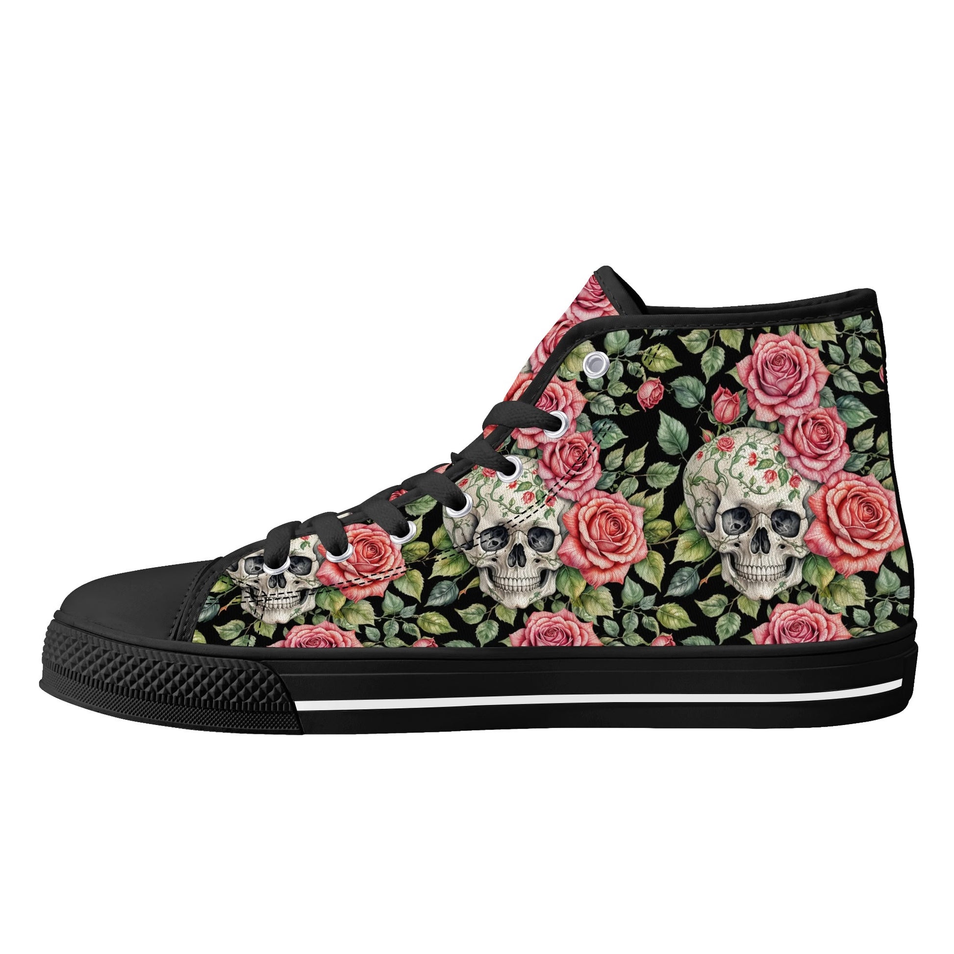 Pink Skulls Mens High Top Canvas Shoes DeRose Seasonal