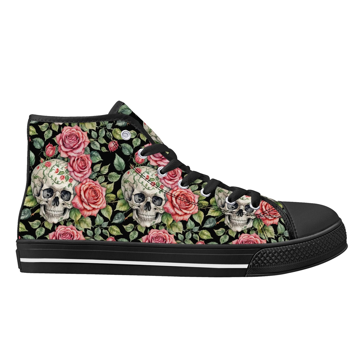 Pink Skulls Mens High Top Canvas Shoes DeRose Seasonal