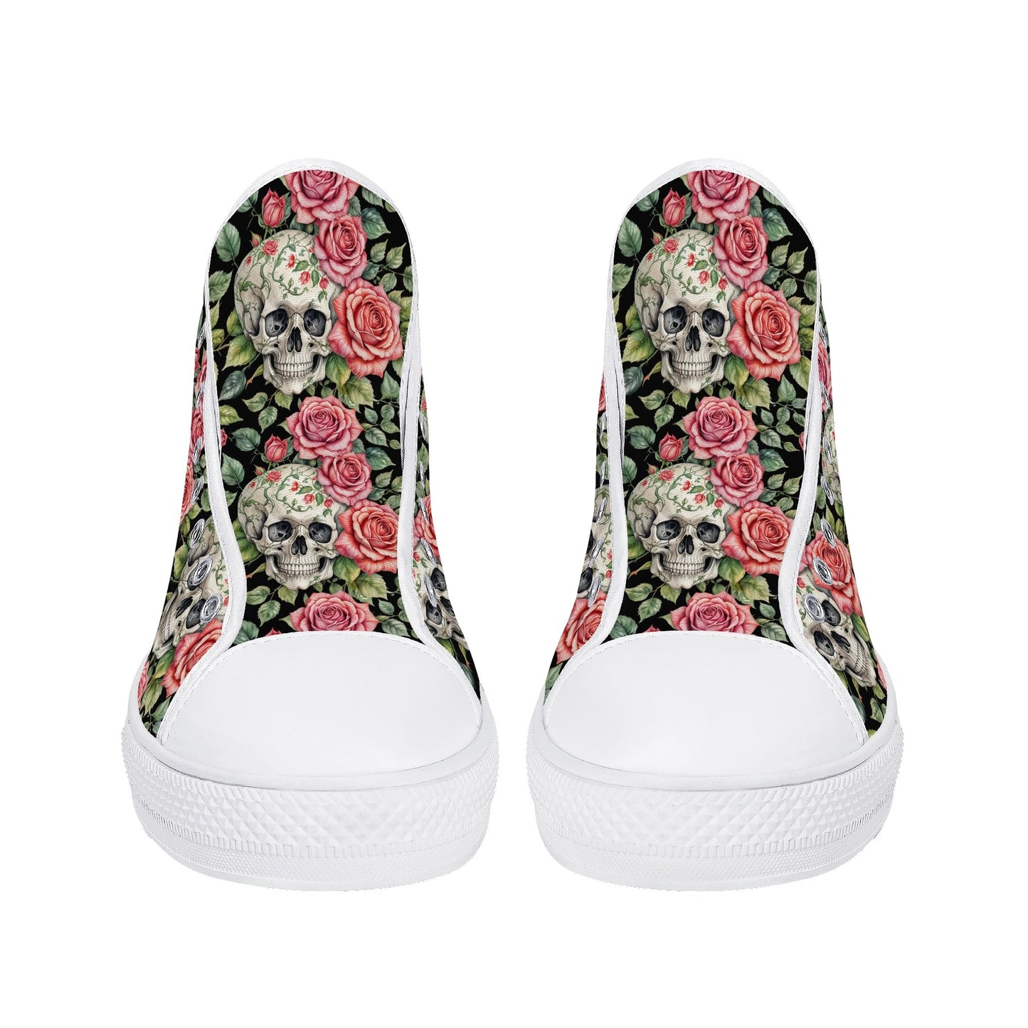 Pink Skulls Mens High Top Canvas Shoes DeRose Seasonal