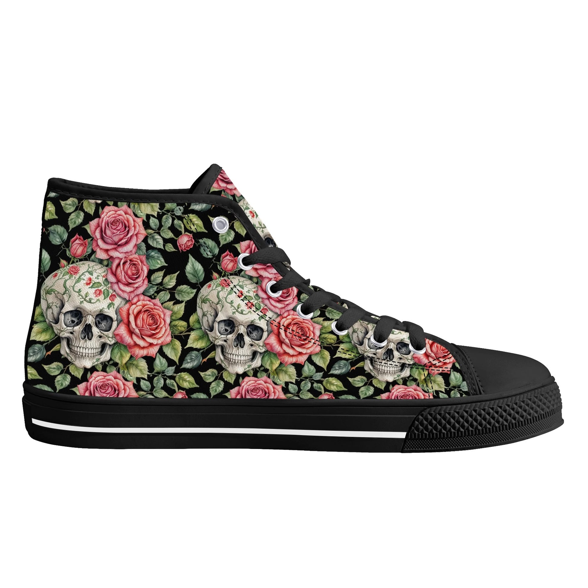 Pink Skulls Mens High Top Canvas Shoes DeRose Seasonal