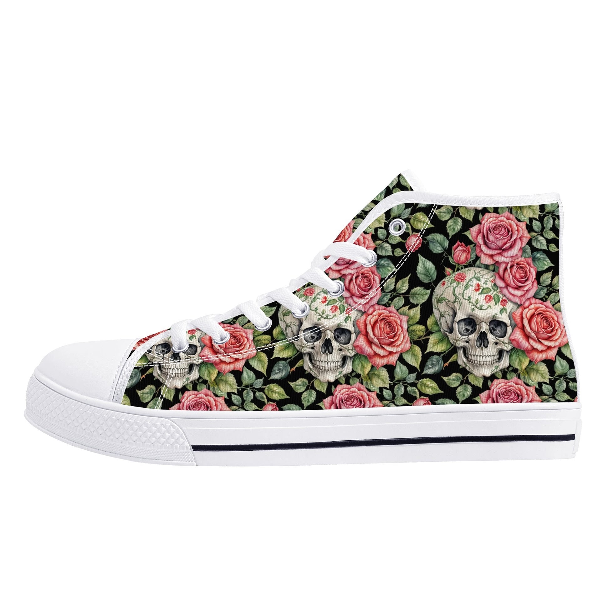 Pink Skulls Mens High Top Canvas Shoes DeRose Seasonal