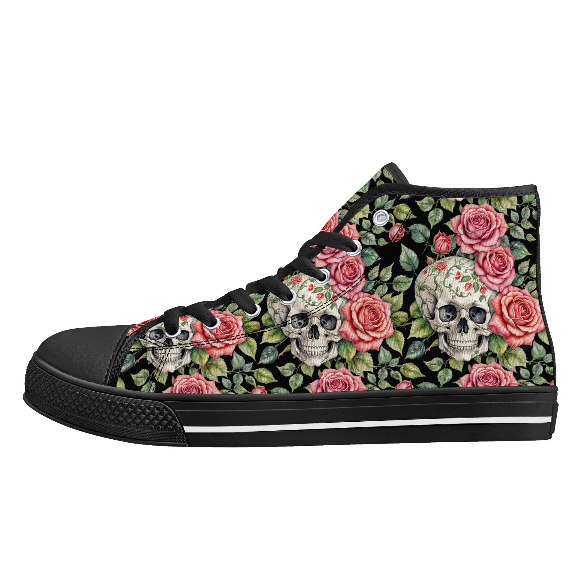 Pink Skulls Mens High Top Canvas Shoes DeRose Seasonal