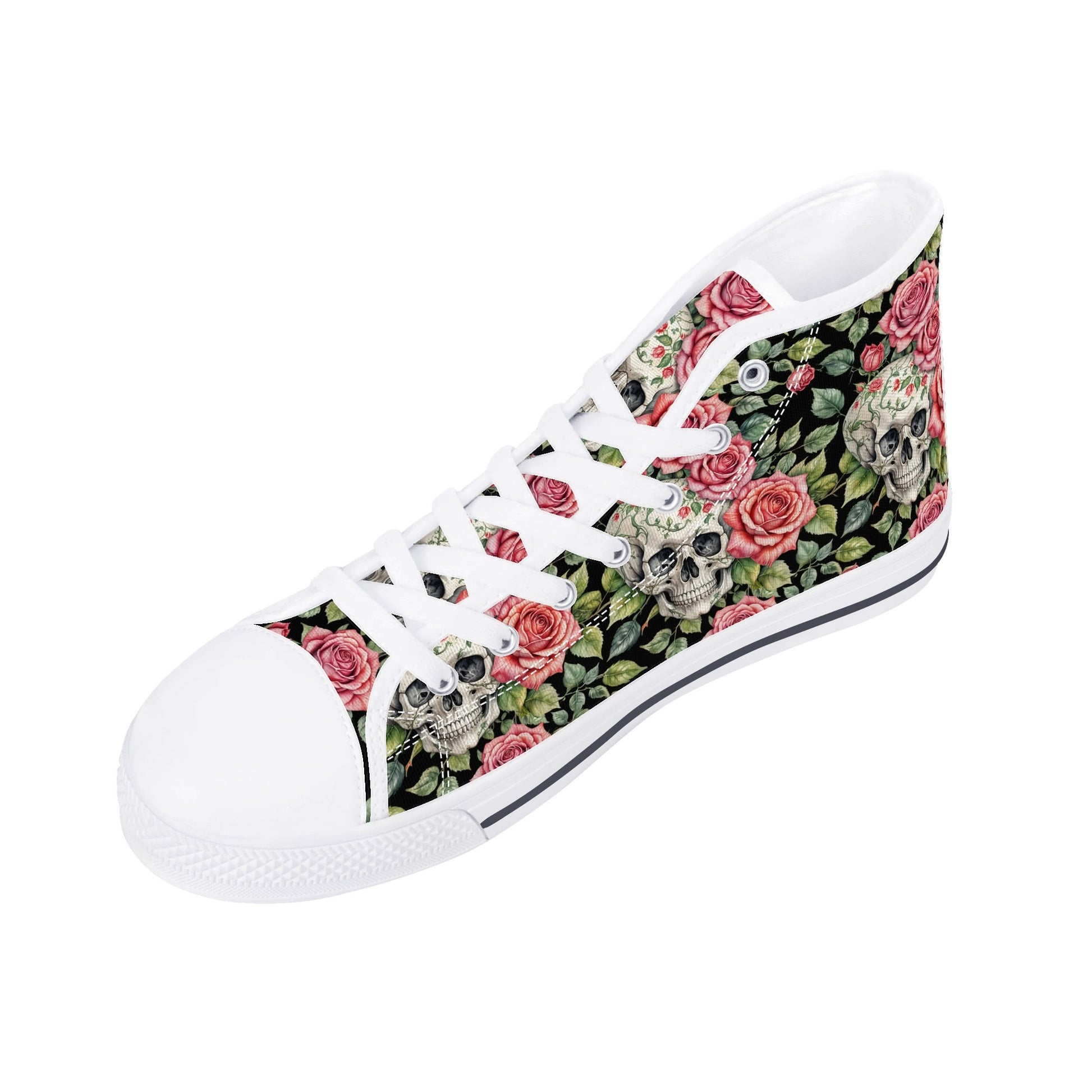 Pink Skulls Mens High Top Canvas Shoes DeRose Seasonal