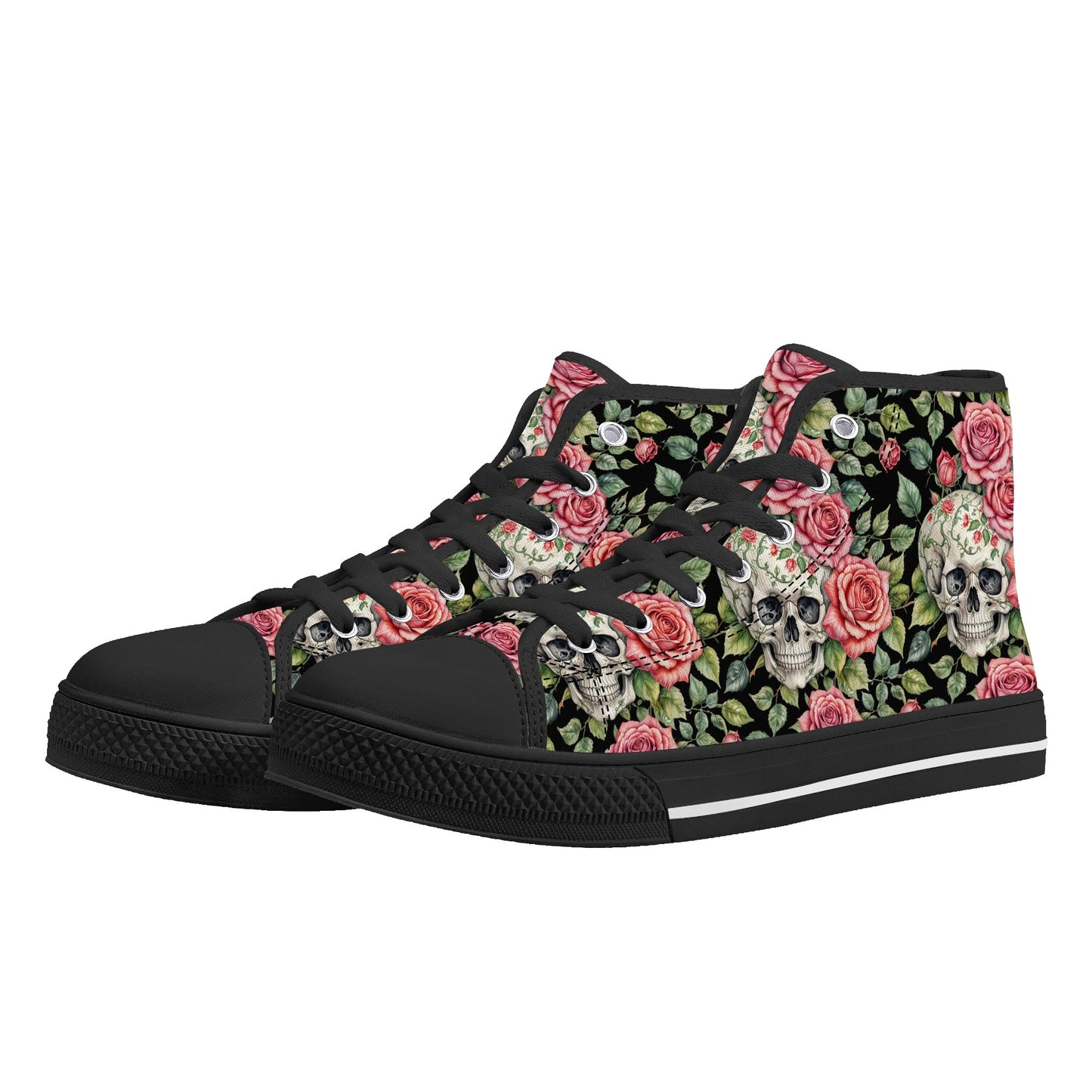 Pink Skulls Mens High Top Canvas Shoes DeRose Seasonal