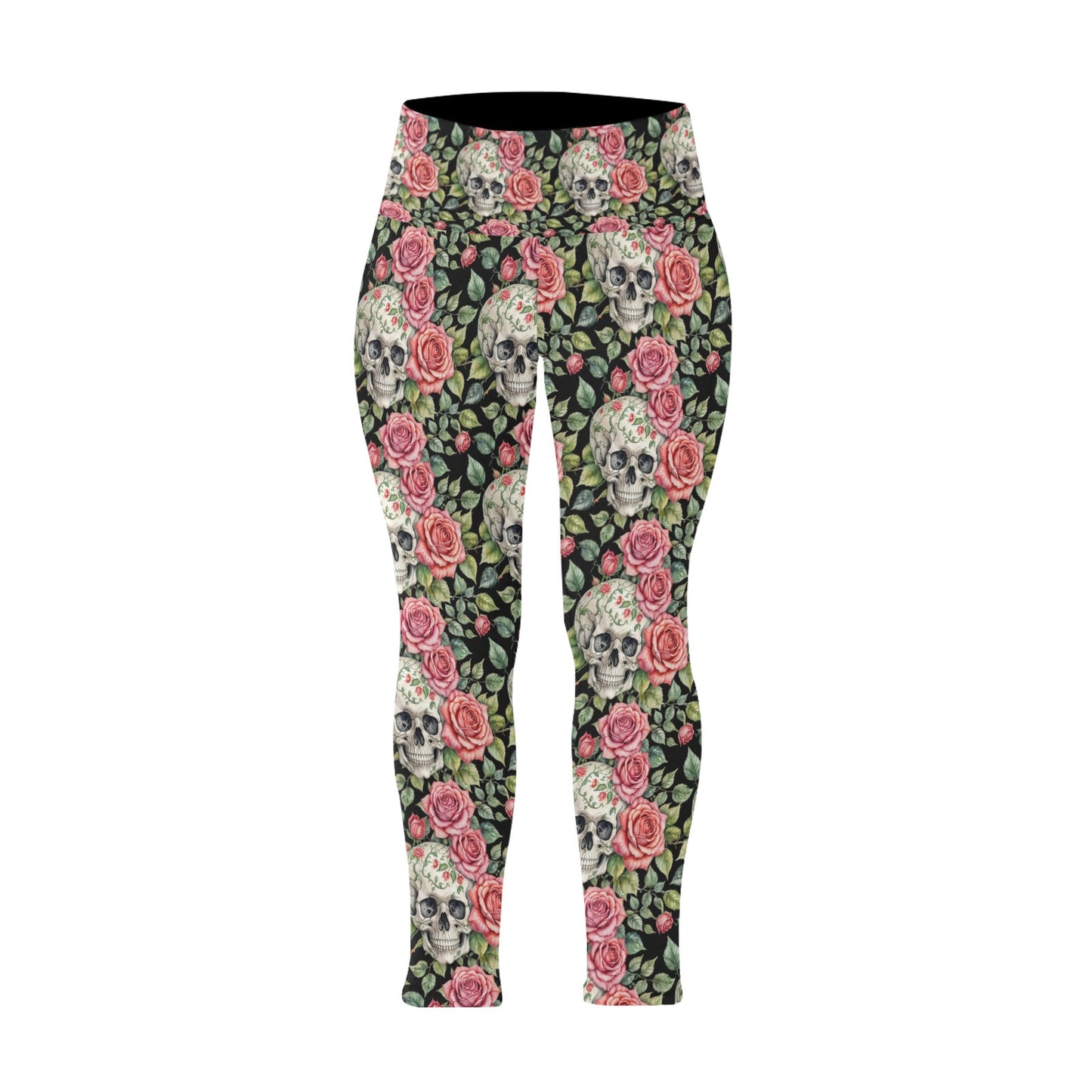 Pink Skulls Women's Plus Size High Waited Leggings Women's High Waist Leggings(Plus Size)(ModelL45) DeRose Seasonal