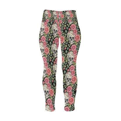 Pink Skulls Women's Plus Size High Waited Leggings Women's High Waist Leggings(Plus Size)(ModelL45) DeRose Seasonal