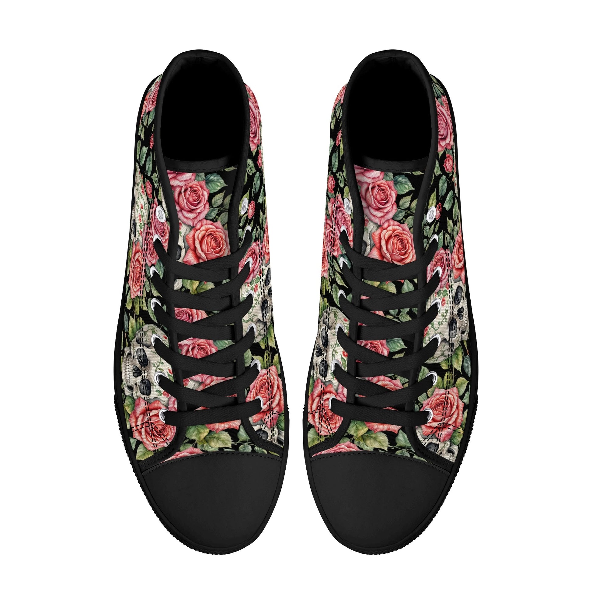 Pink Skulls Womens High Top Canvas Shoes DeRose Seasonal