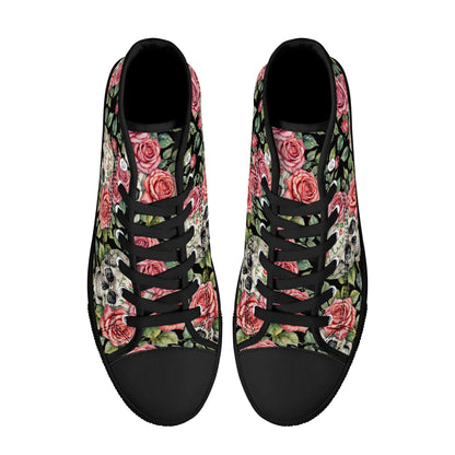 Pink Skulls Womens High Top Canvas Shoes DeRose Seasonal