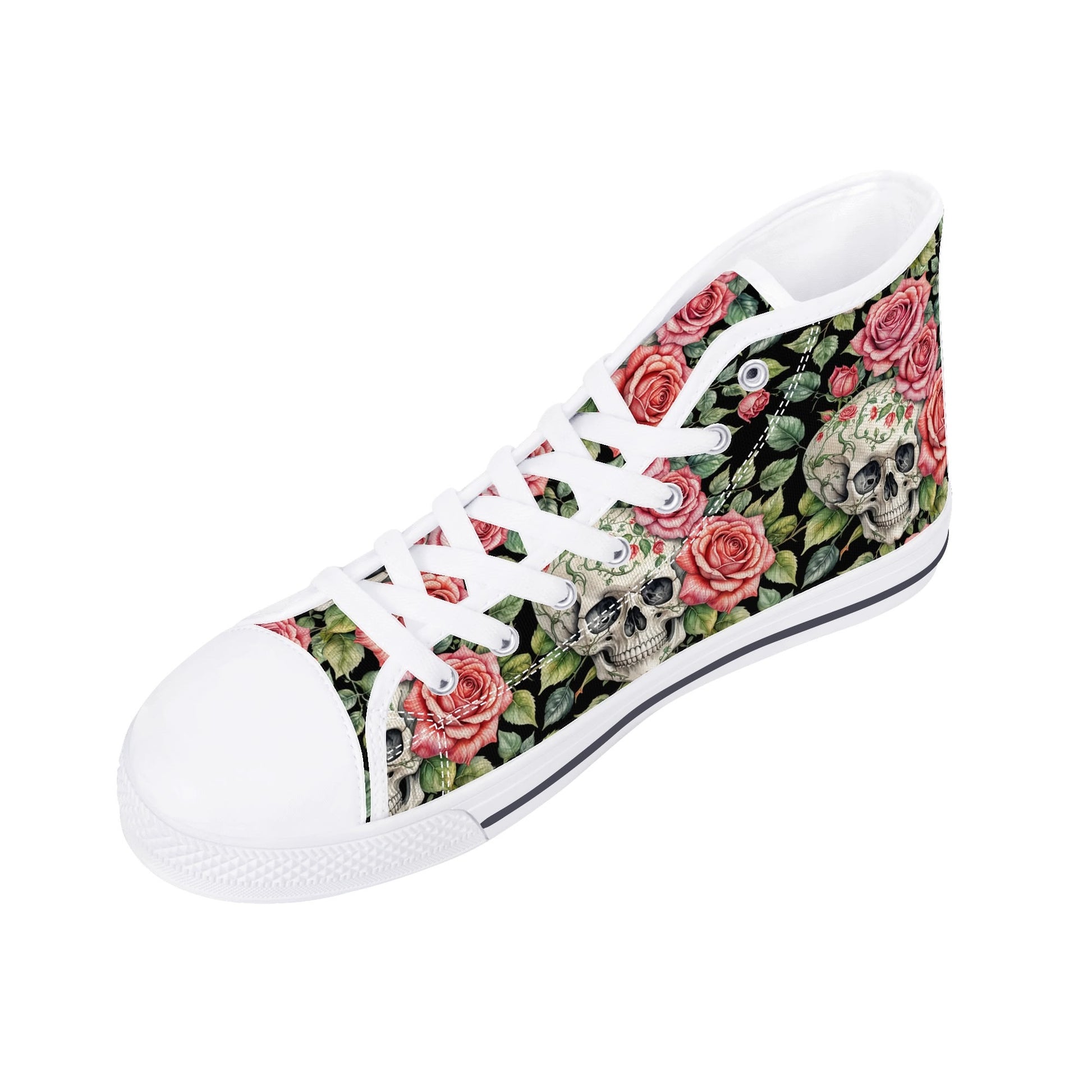 Pink Skulls Womens High Top Canvas Shoes DeRose Seasonal