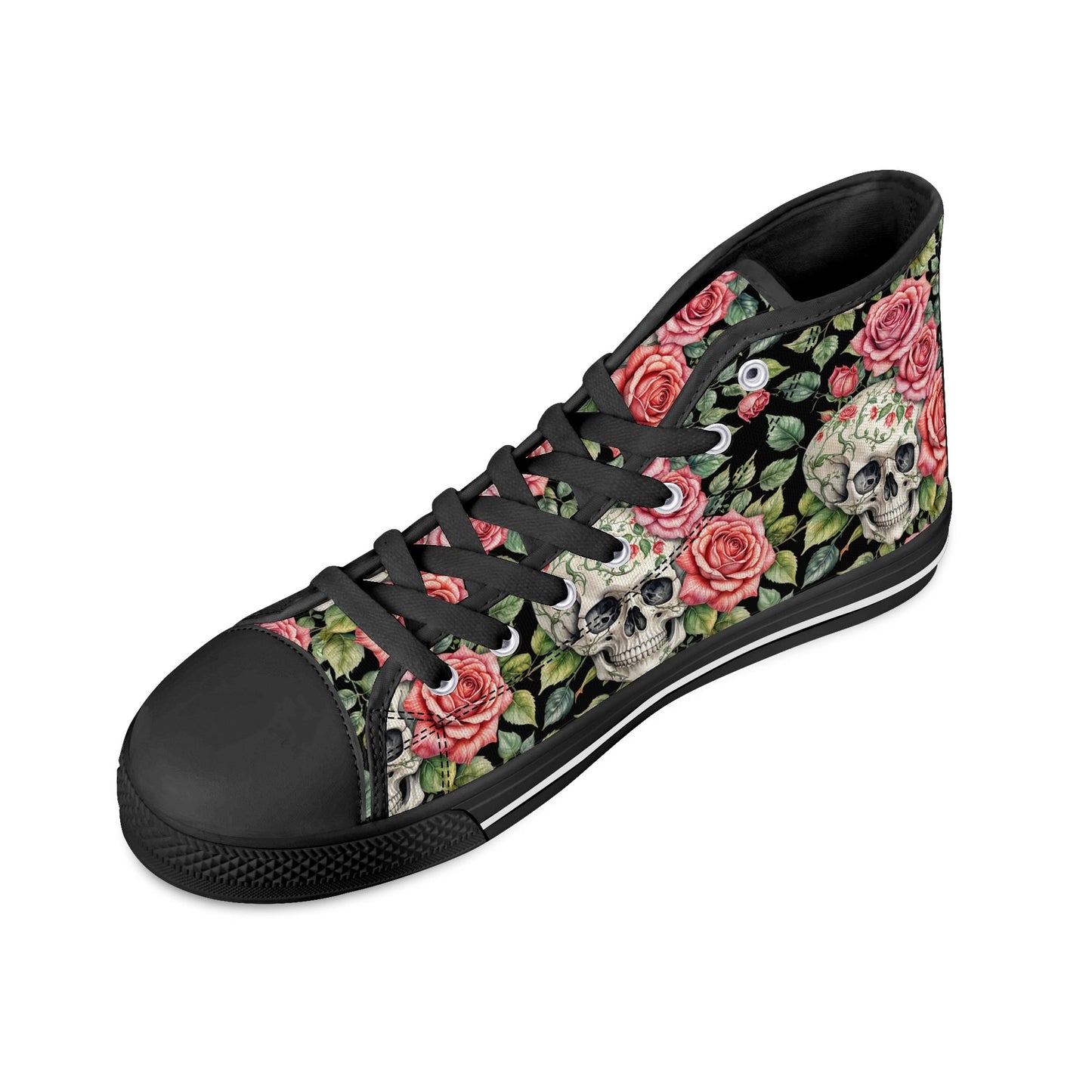 Pink Skulls Womens High Top Canvas Shoes DeRose Seasonal