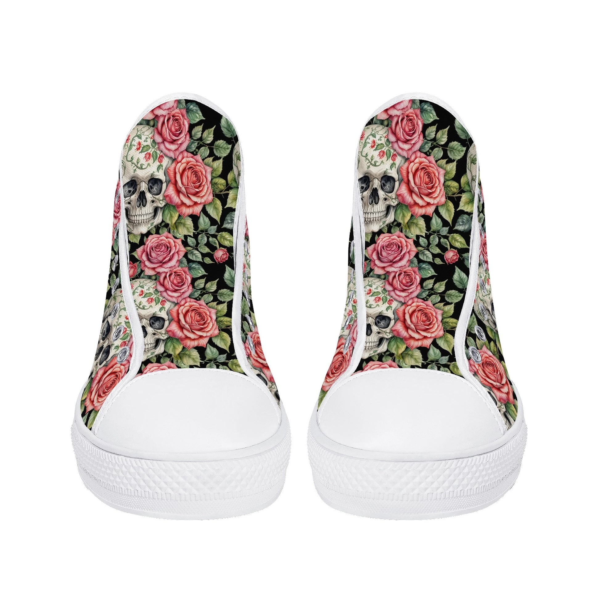 Pink Skulls Womens High Top Canvas Shoes DeRose Seasonal