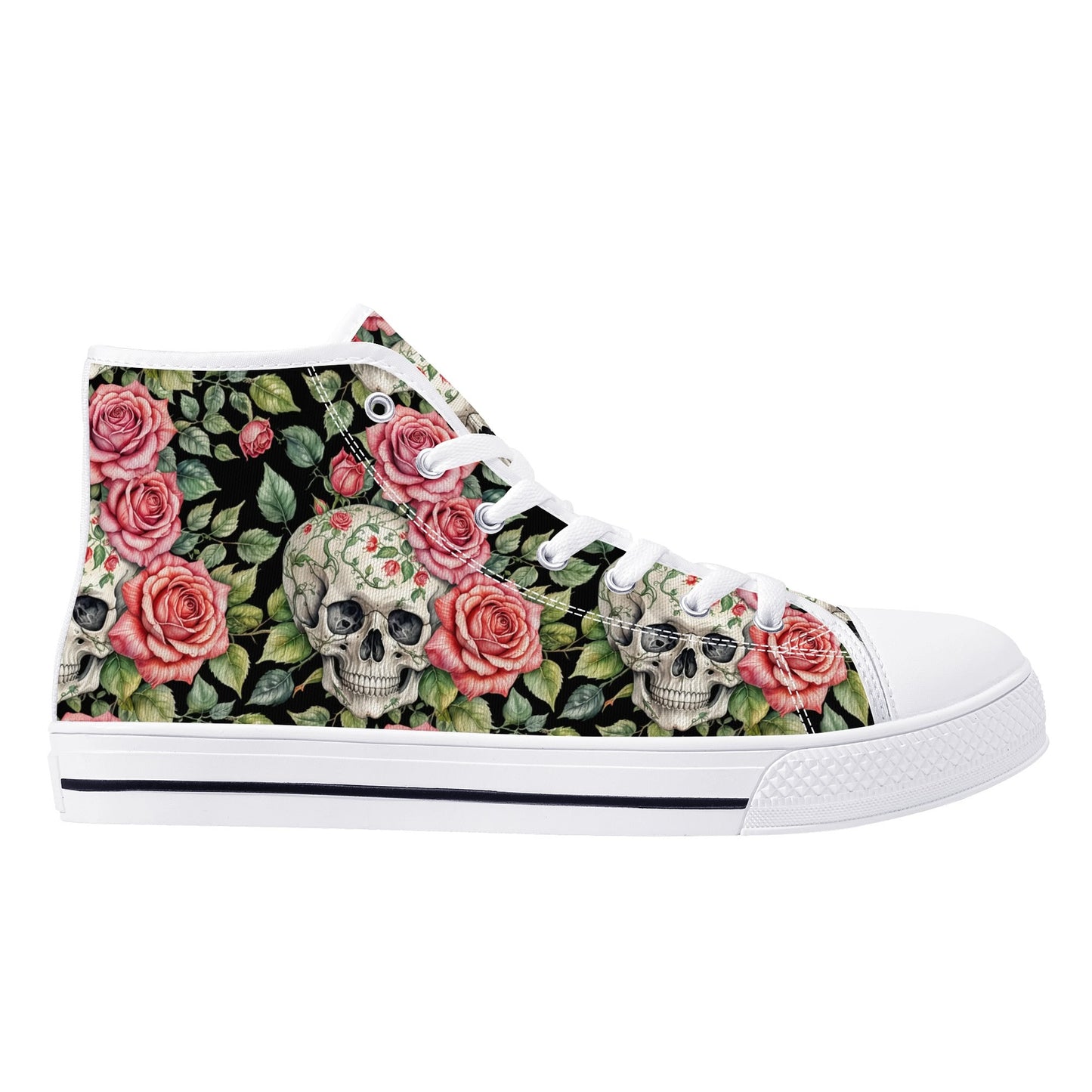 Pink Skulls Womens High Top Canvas Shoes DeRose Seasonal