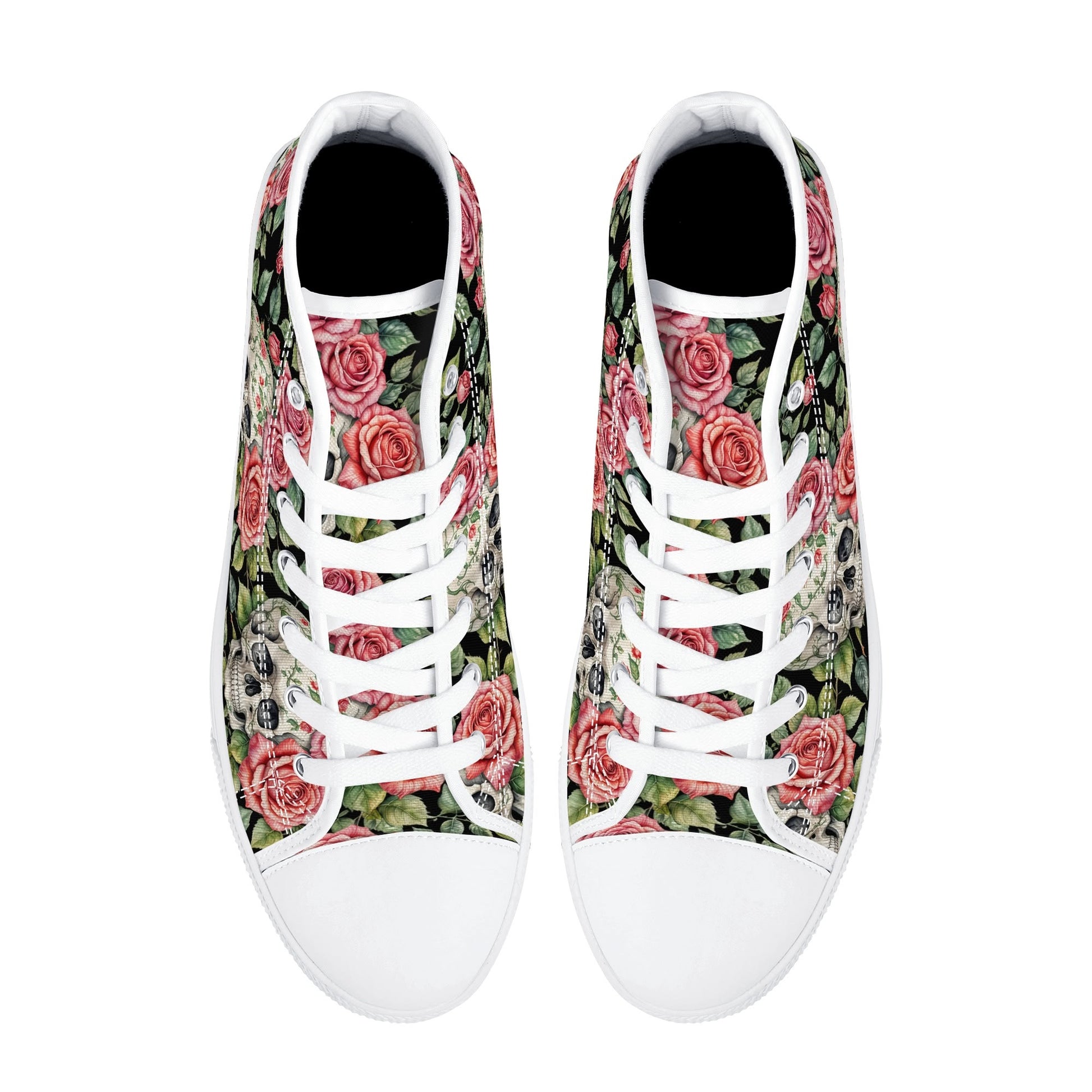 Pink Skulls Womens High Top Canvas Shoes DeRose Seasonal