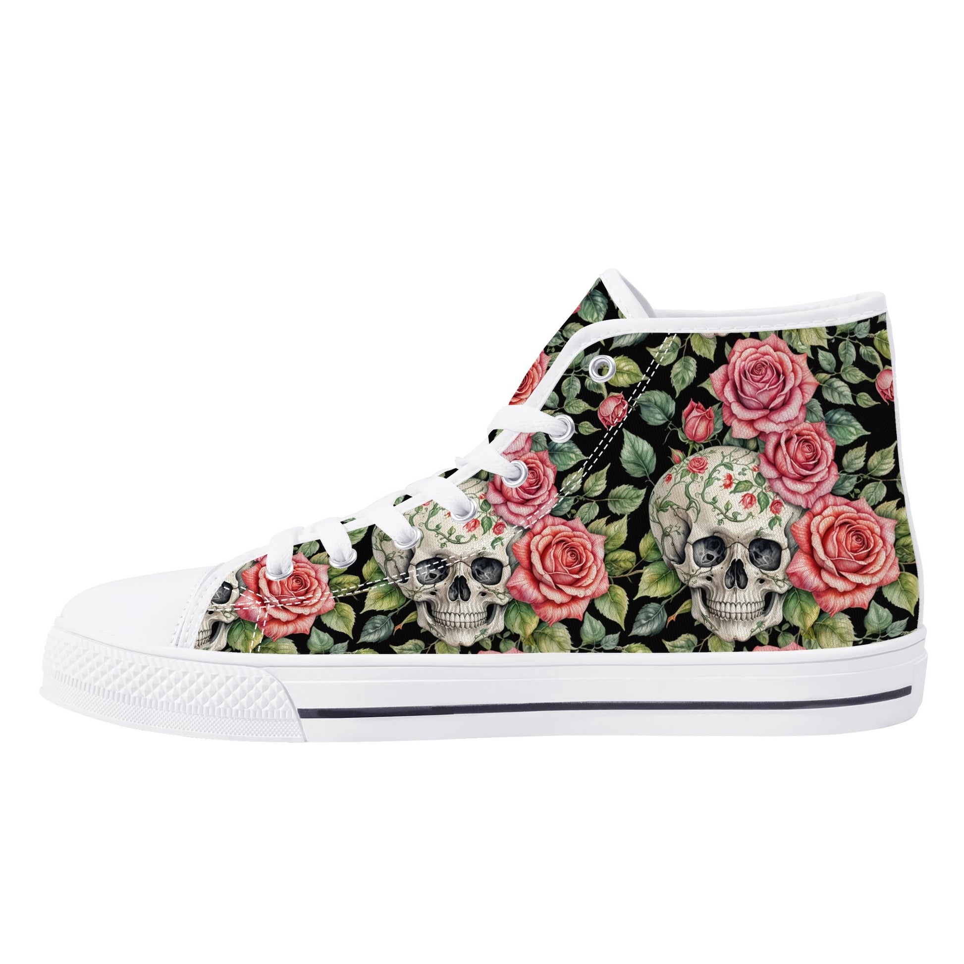 Pink Skulls Womens High Top Canvas Shoes DeRose Seasonal