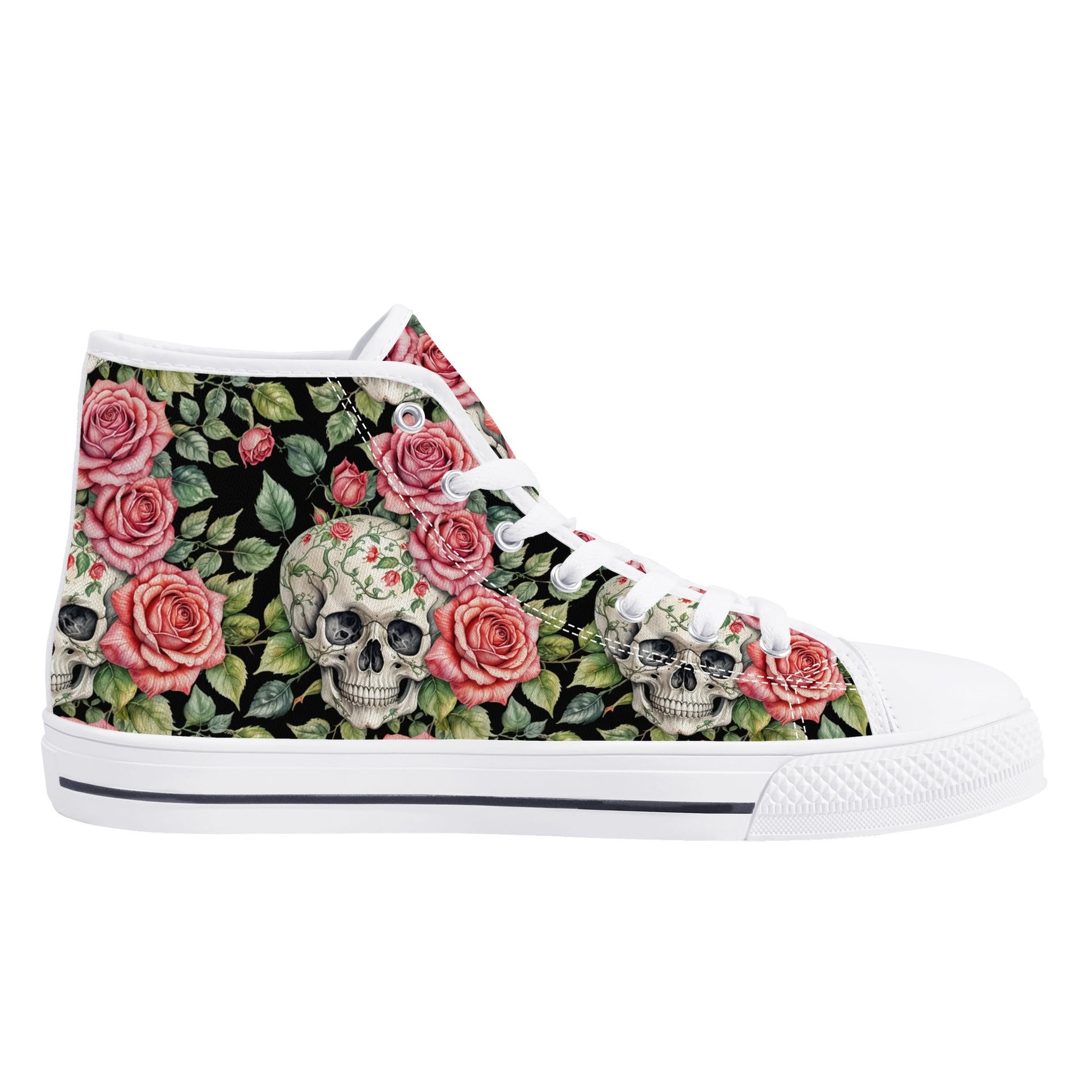 Pink Skulls Womens High Top Canvas Shoes DeRose Seasonal