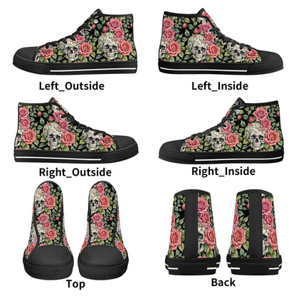 Pink Skulls Womens High Top Canvas Shoes DeRose Seasonal