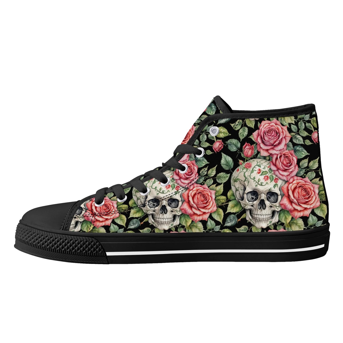 Pink Skulls Womens High Top Canvas Shoes DeRose Seasonal