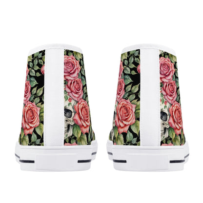 Pink Skulls Womens High Top Canvas Shoes DeRose Seasonal