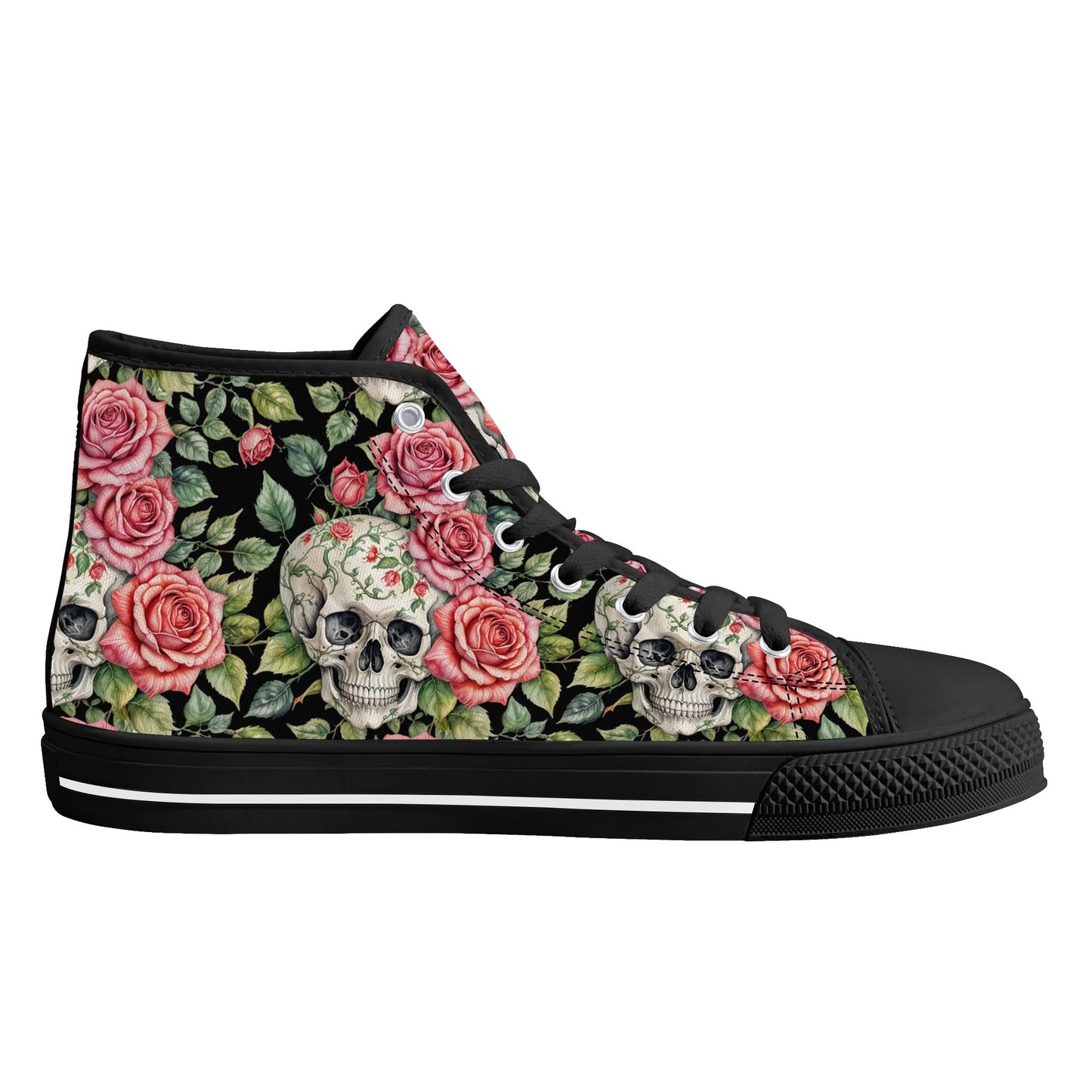 Pink Skulls Womens High Top Canvas Shoes DeRose Seasonal