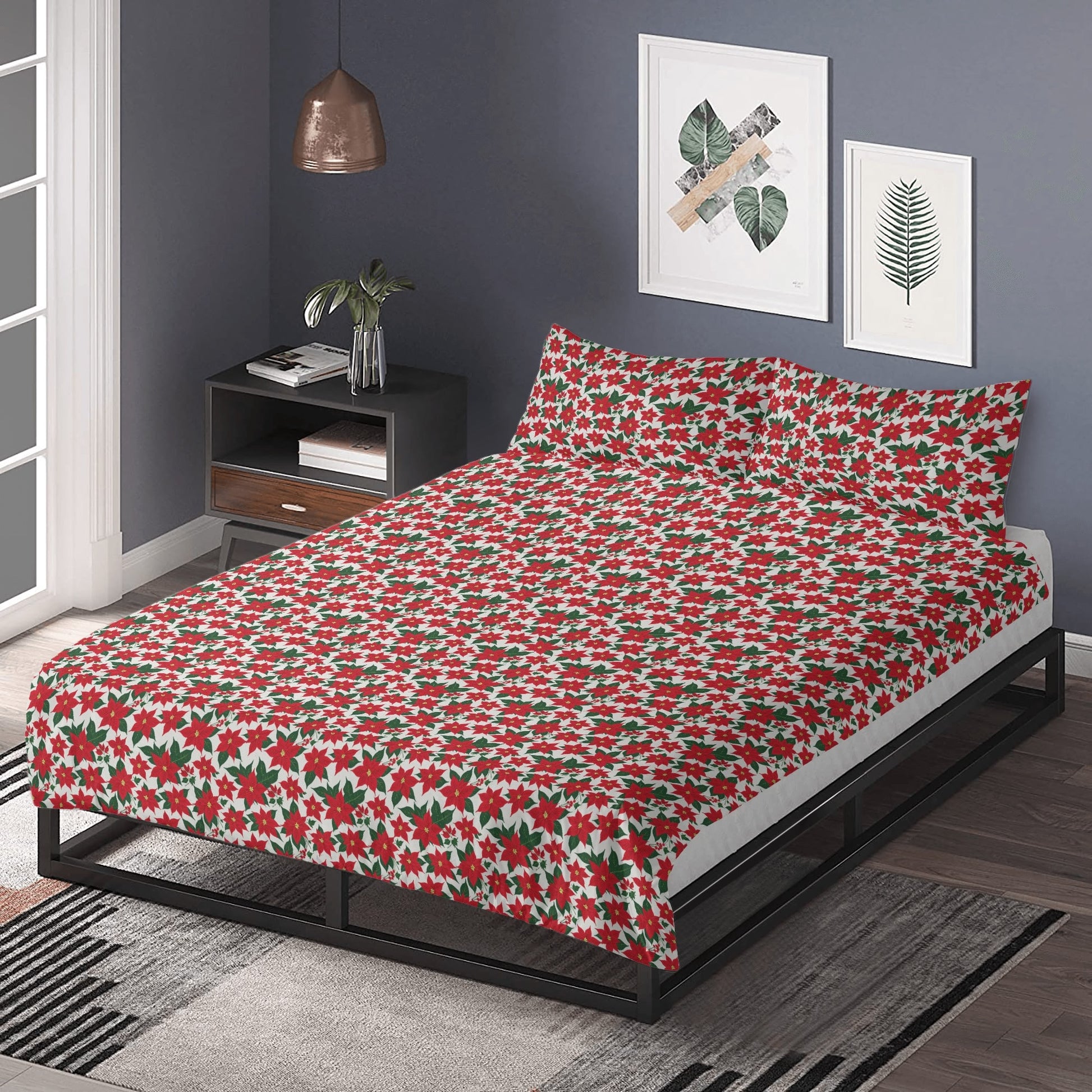 Poinsettia Floral 3 Pcs Beddings DeRose Seasonal