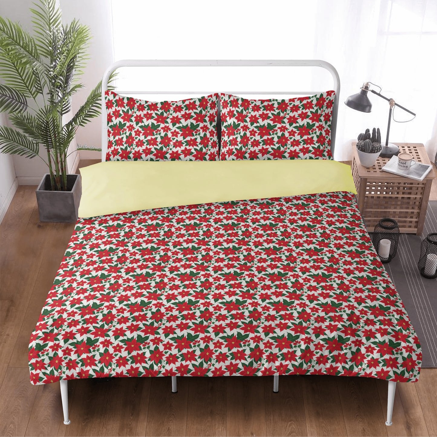 Poinsettia Floral 3 Pcs Beddings DeRose Seasonal