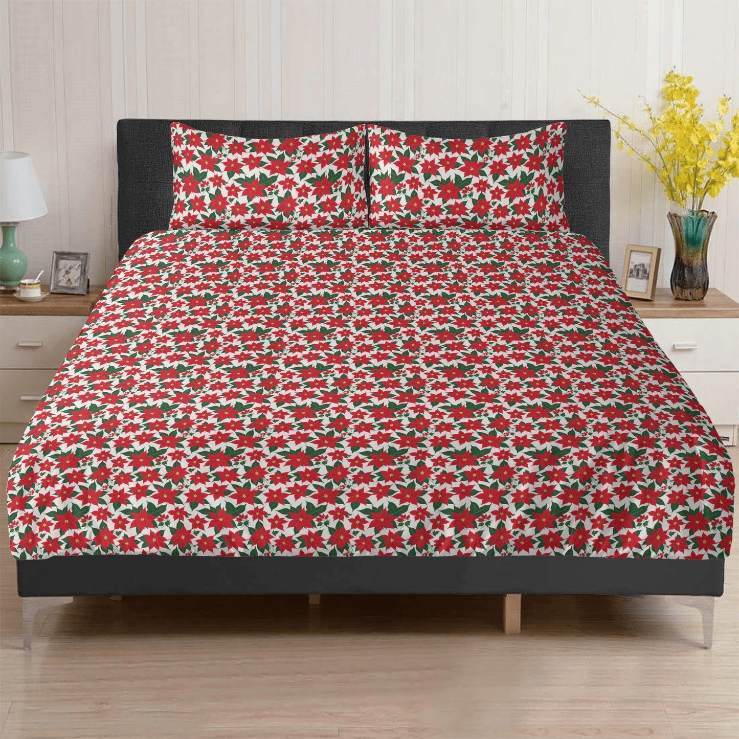 Poinsettia Floral 3 Pcs Beddings DeRose Seasonal