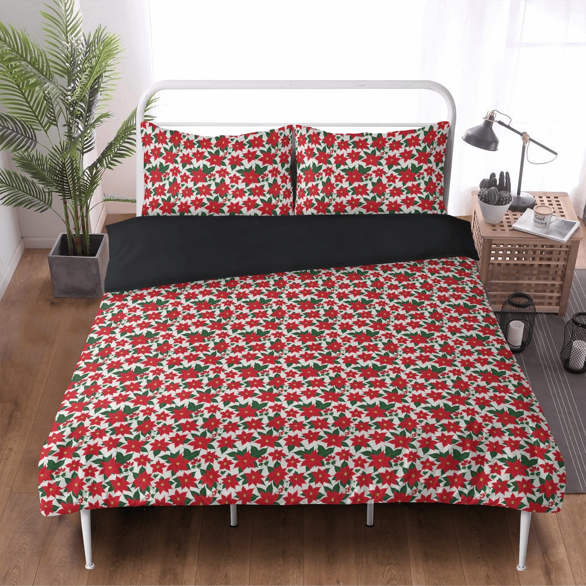 Poinsettia Floral 3 Pcs Beddings DeRose Seasonal