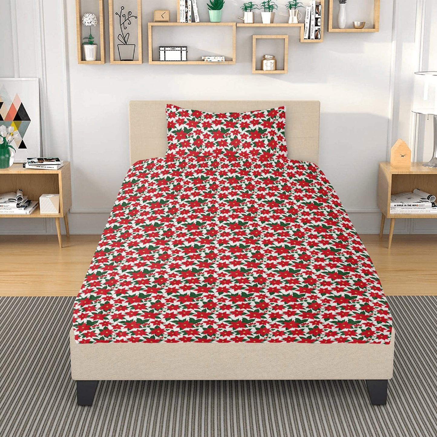 Poinsettia Floral 3 Pcs Beddings DeRose Seasonal