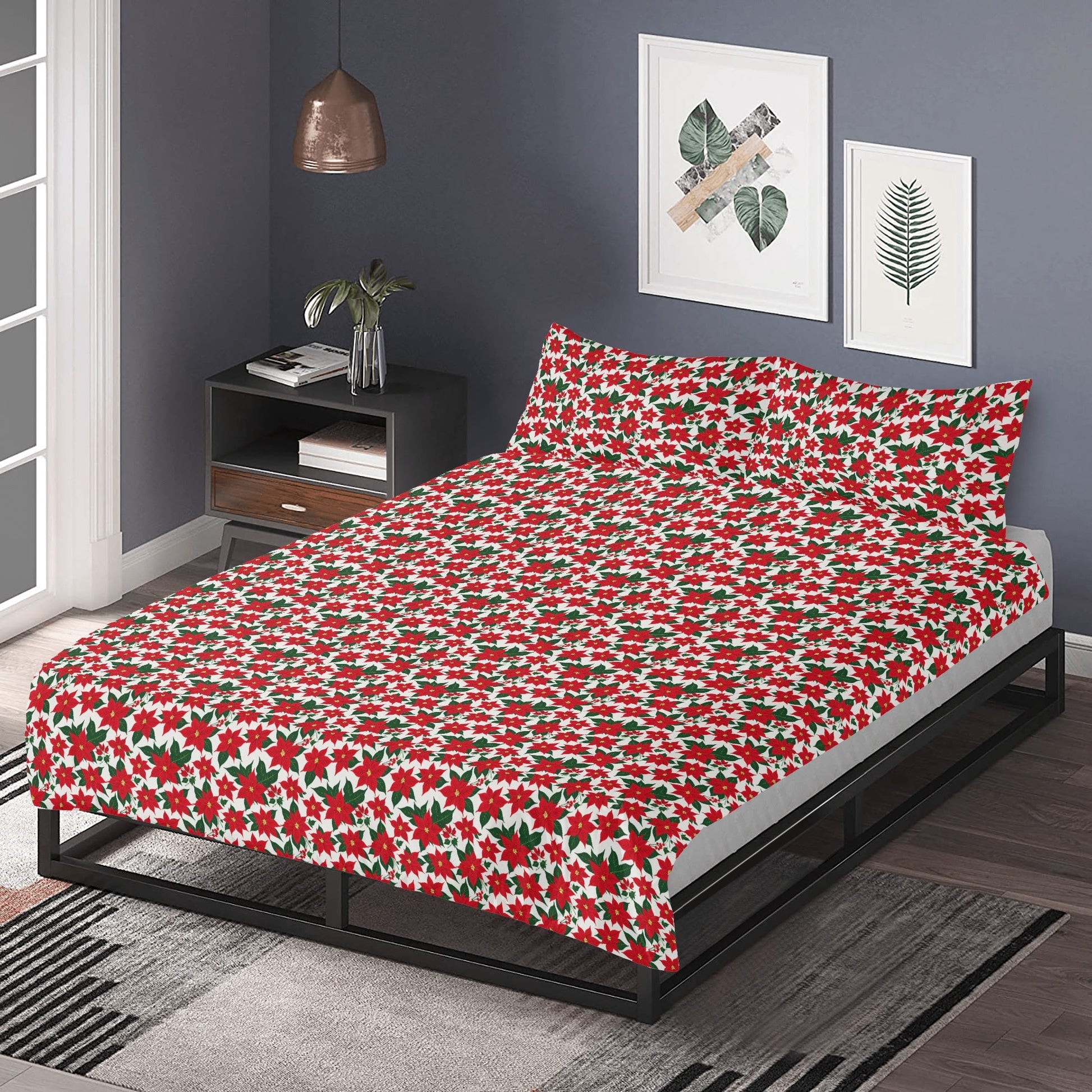 Poinsettia Floral 3 Pcs Beddings DeRose Seasonal