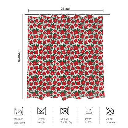 Poinsettia Floral Bathroom Four-Piece Set(Shower Curtain + Toilet Cover Mat + Toilet Foot Mat + Floor Mat)| Polyester DeRose Seasonal