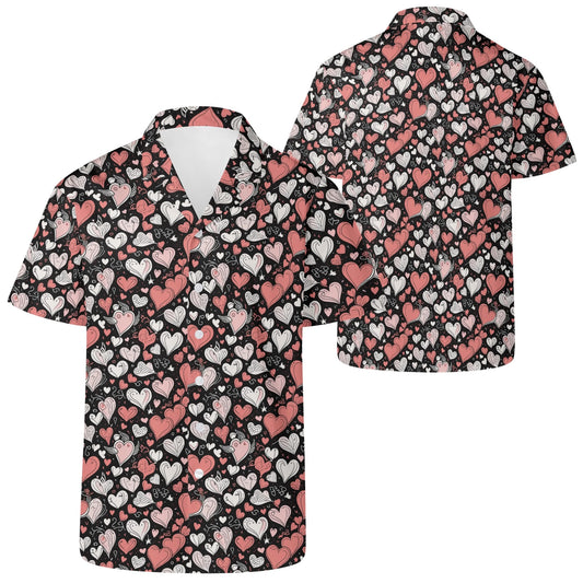 Red Hearts Mens Casual Hawaiian Shirt DeRose Seasonal