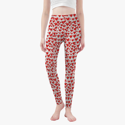 Red Scribbled Hearts Women's Yoga Pants DeRose Seasonal