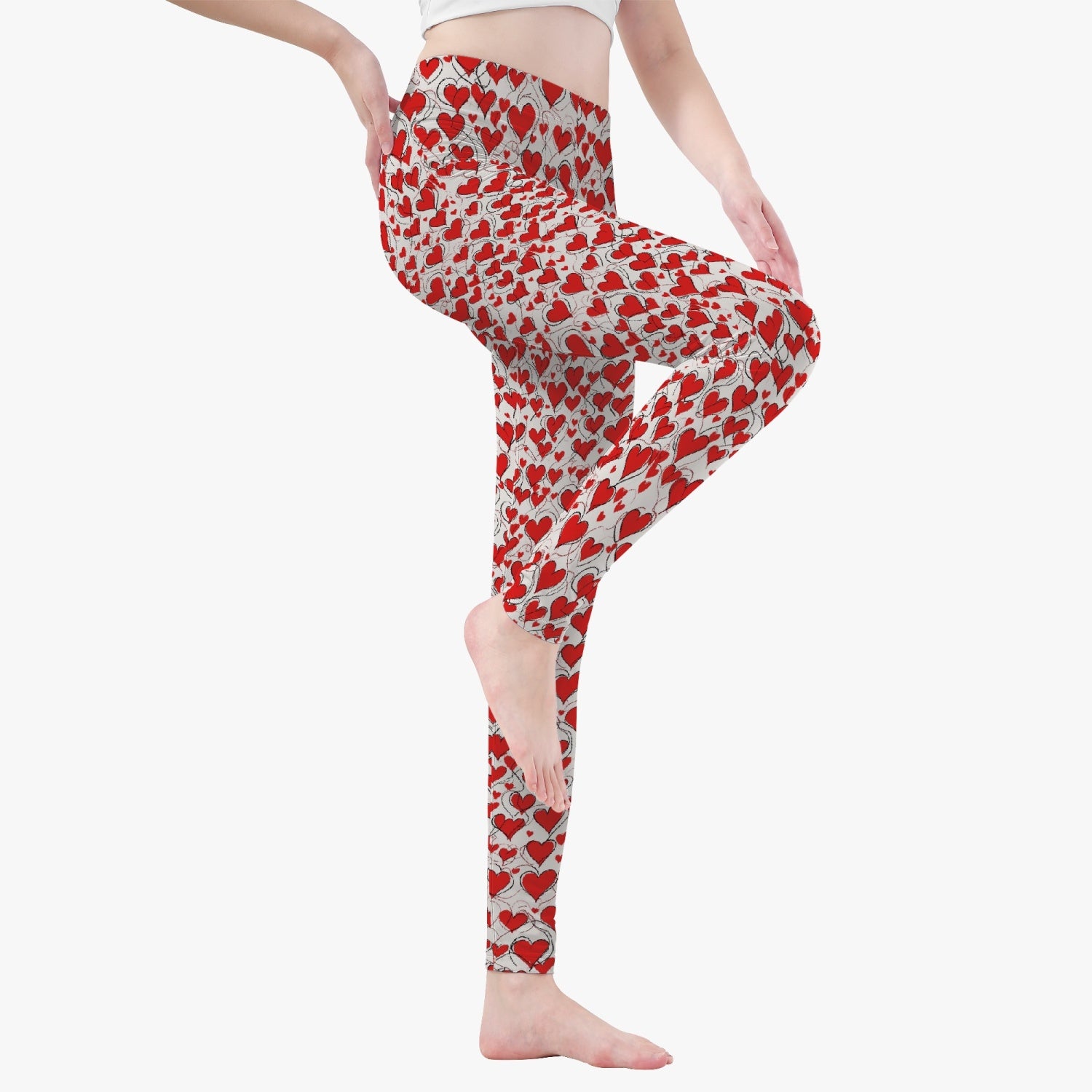 Red Scribbled Hearts Women's Yoga Pants DeRose Seasonal